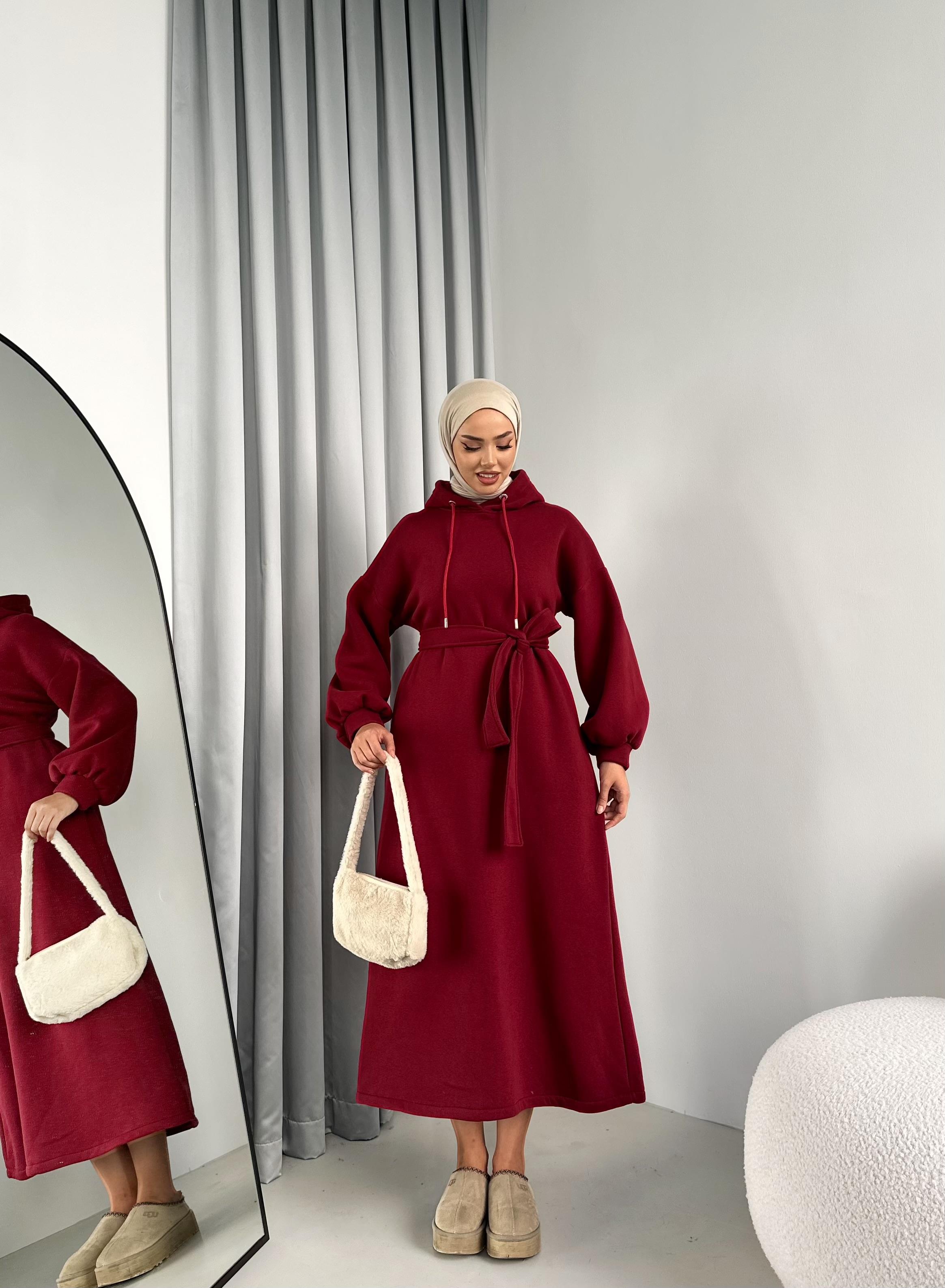 Lady 3 İplik Şardonlu Elbise Bordo