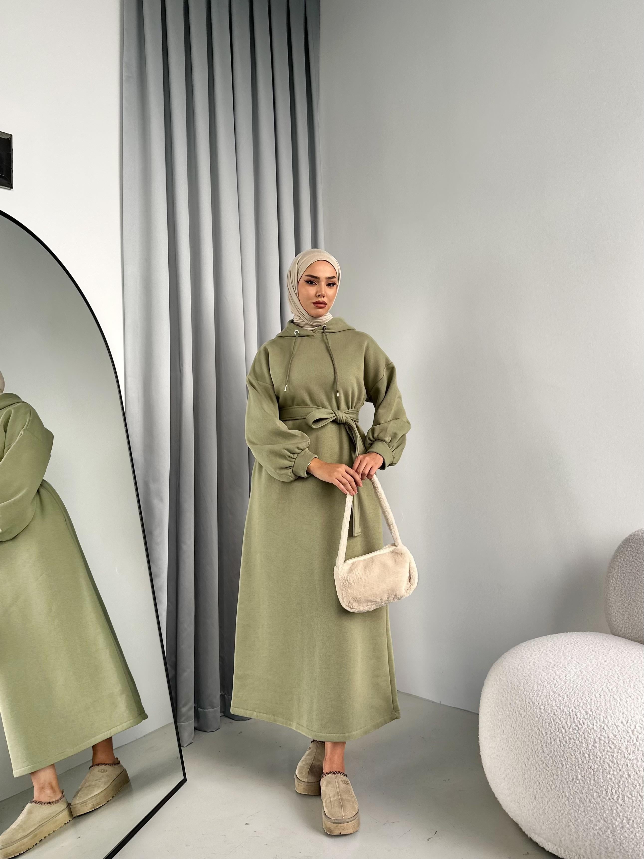 Lady 3 İplik Şardonlu Elbise Haki