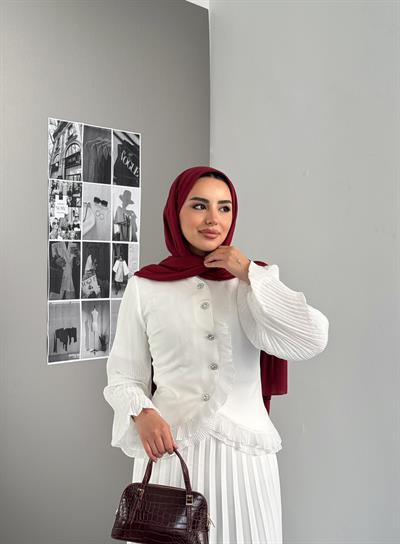 Fırfır Detaylı İkili Takım Beyaz