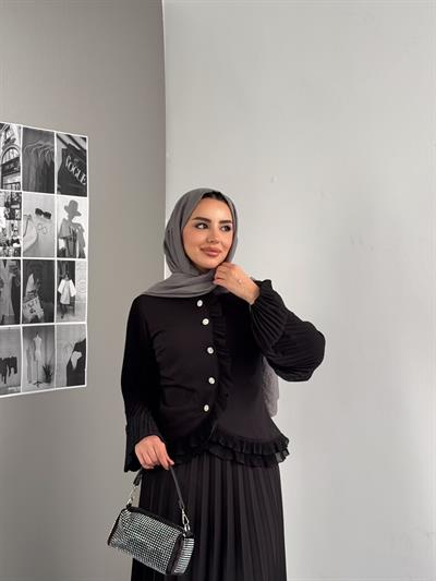 Fırfır Detaylı İkili Takım Siyah