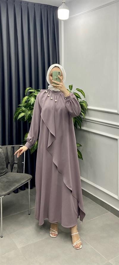 İnci Detaylı Krep Elbise Gül Kurusu