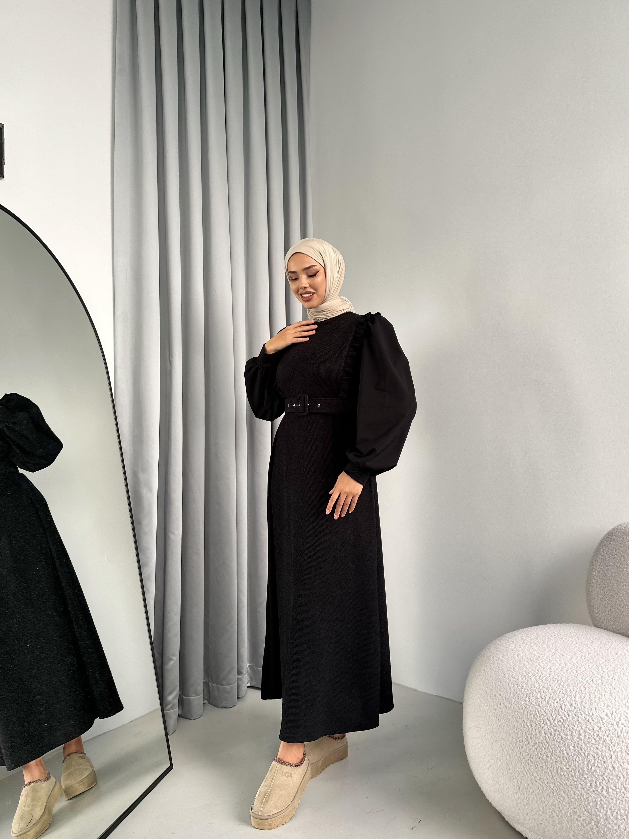 Güpür Detaylı Premium Triko Elbise Siyah