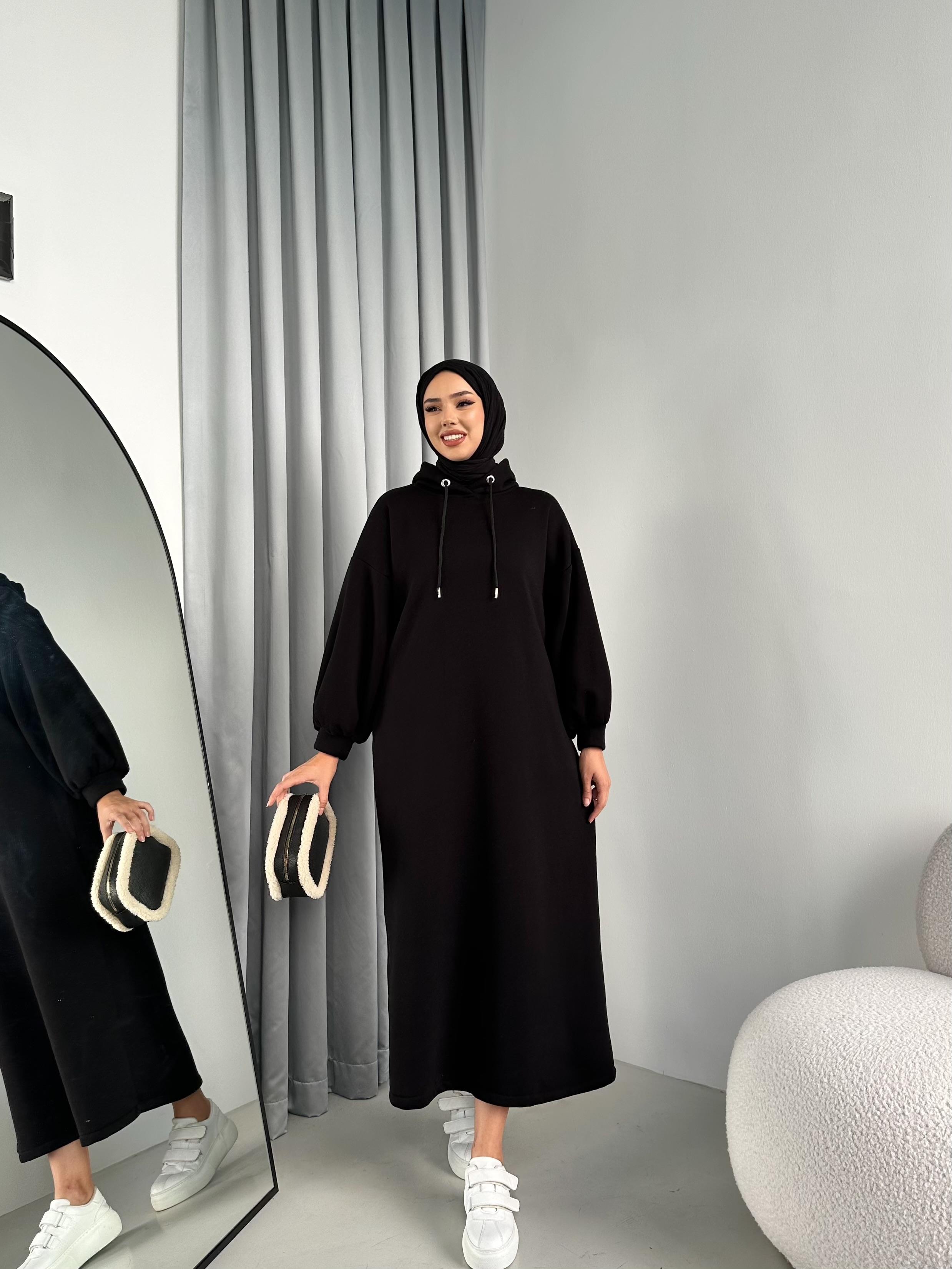 Lady 3 İplik Şardonlu Elbise Siyah