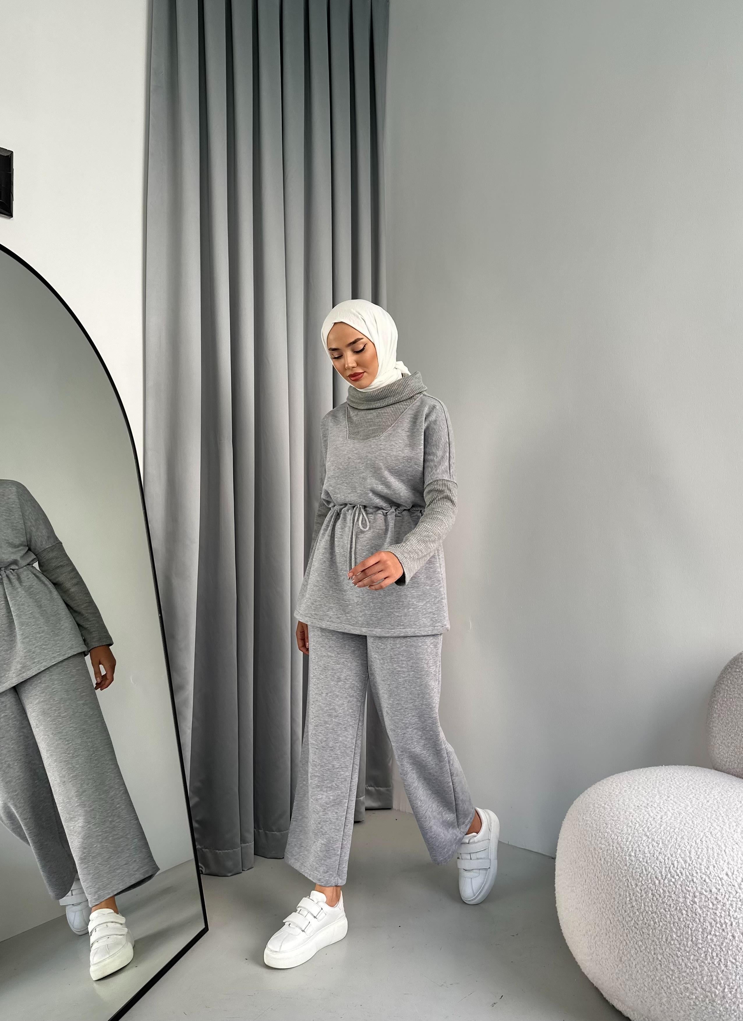 Triko Garnili 2'li Takım Gri