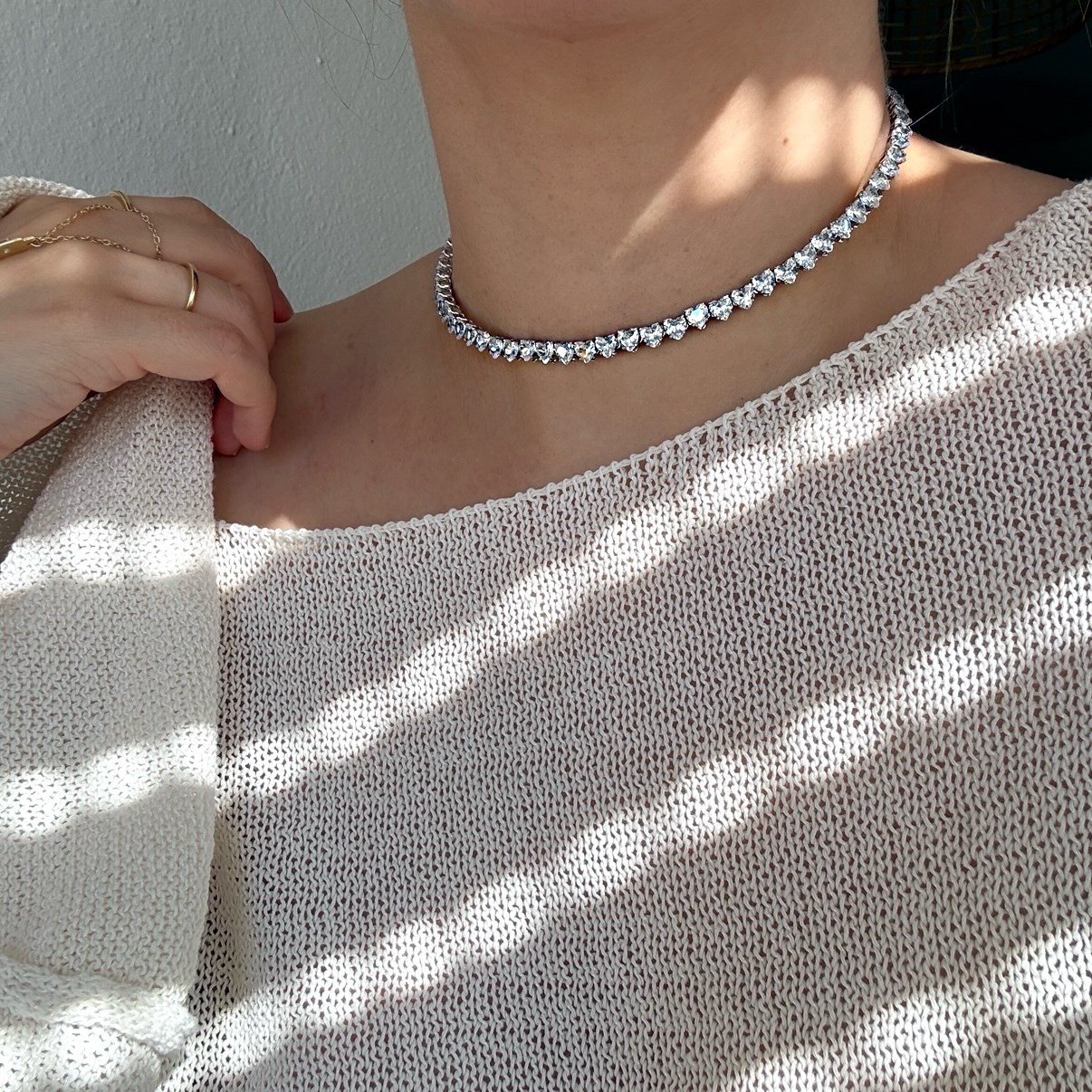 Beyaz Kalp Kristal Choker Kolye