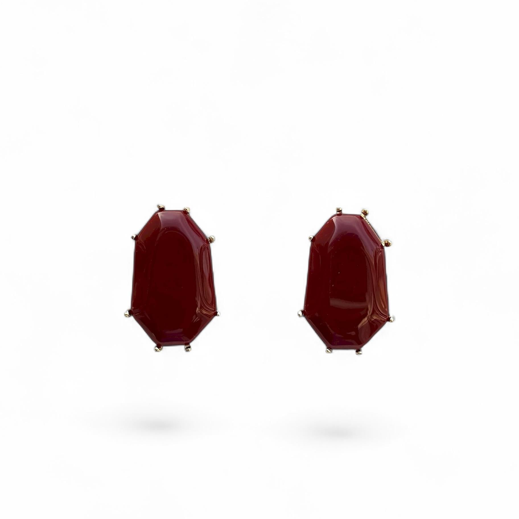Bordo Taşlı Asimetrik Vintage Küpe