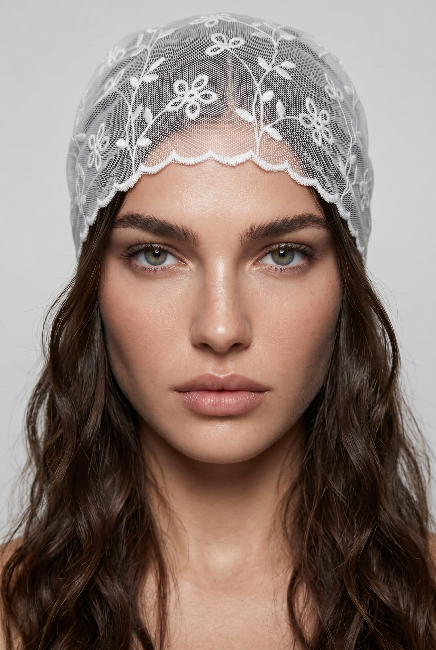 Çiçek Nakışlı Dantel Bandana&Şal
