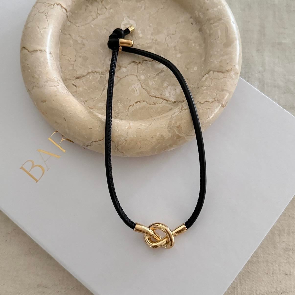 Deri Gold Düğüm Choker Kolye