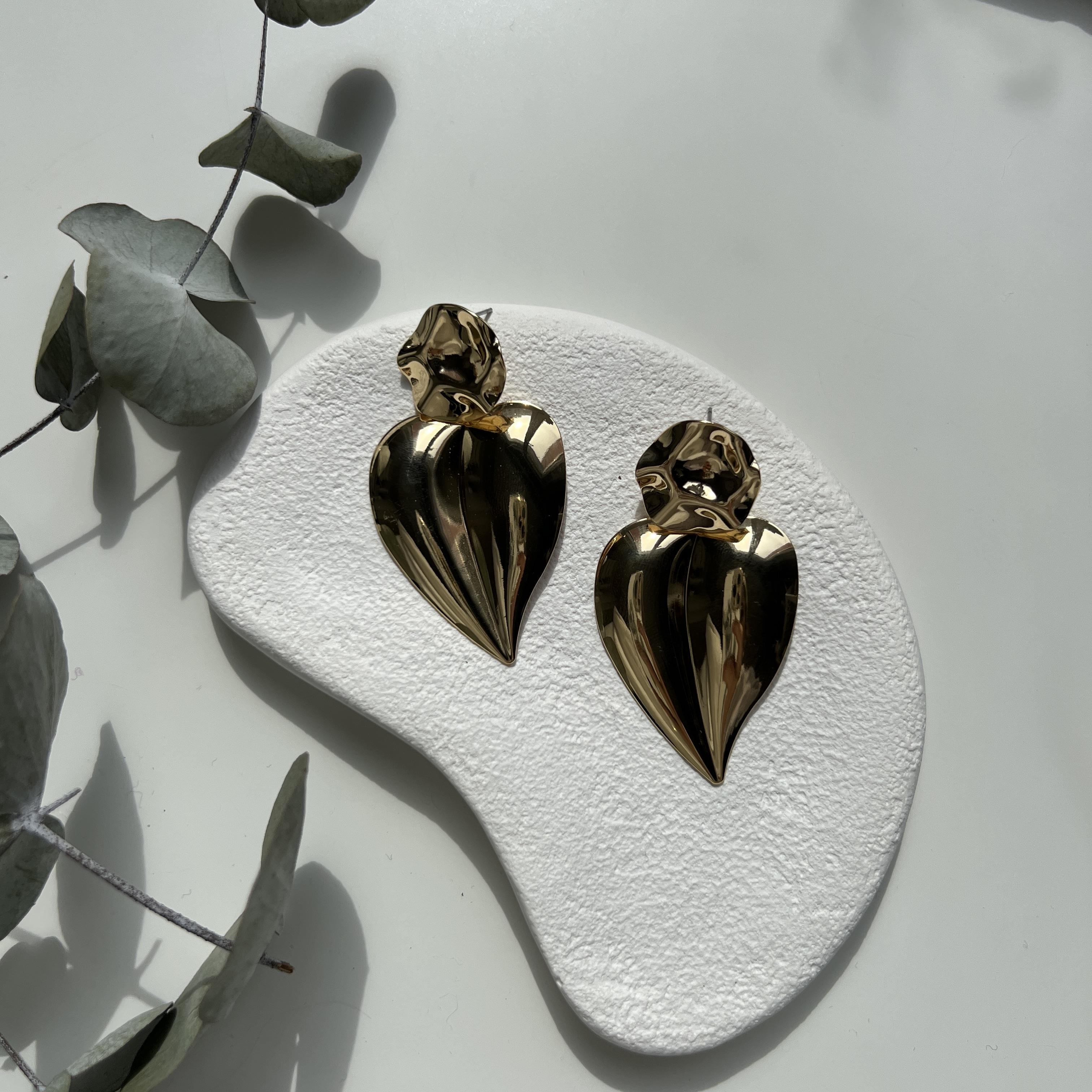 Gold Plaka Kalp Küpe