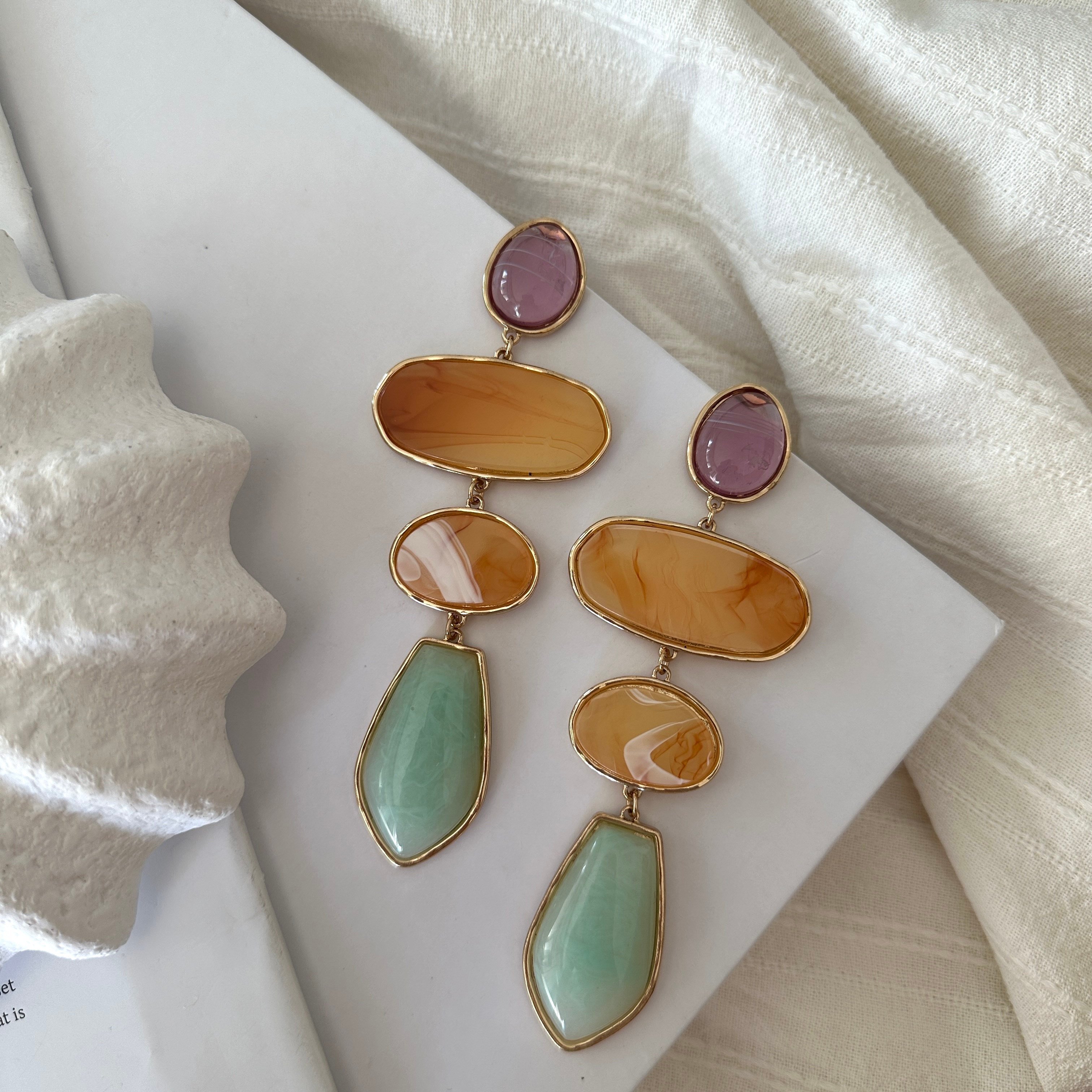 Kahve&Yeşil Kristal Taşlı Küpe