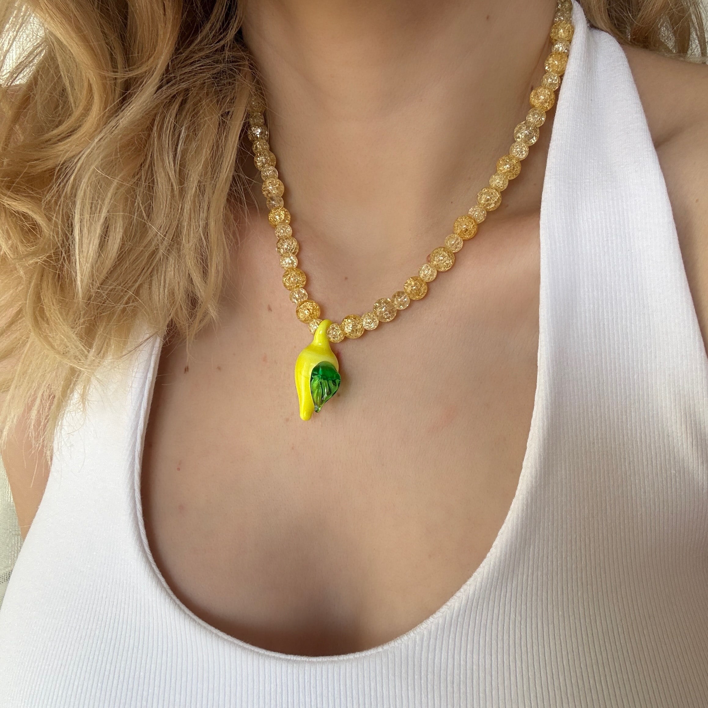 Murano Limon Parıltılı Kolye