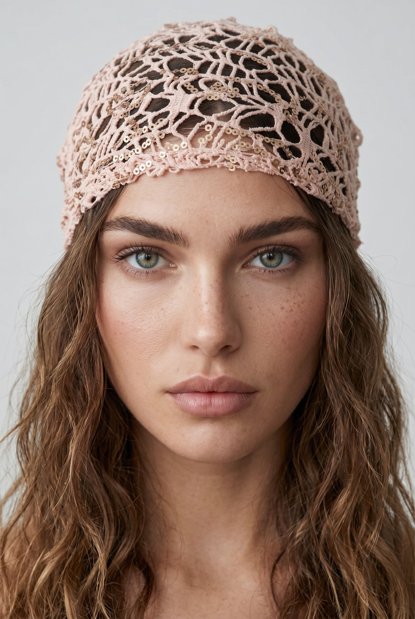 Somon Pullu Üçgen Örgü Bandana&Şal