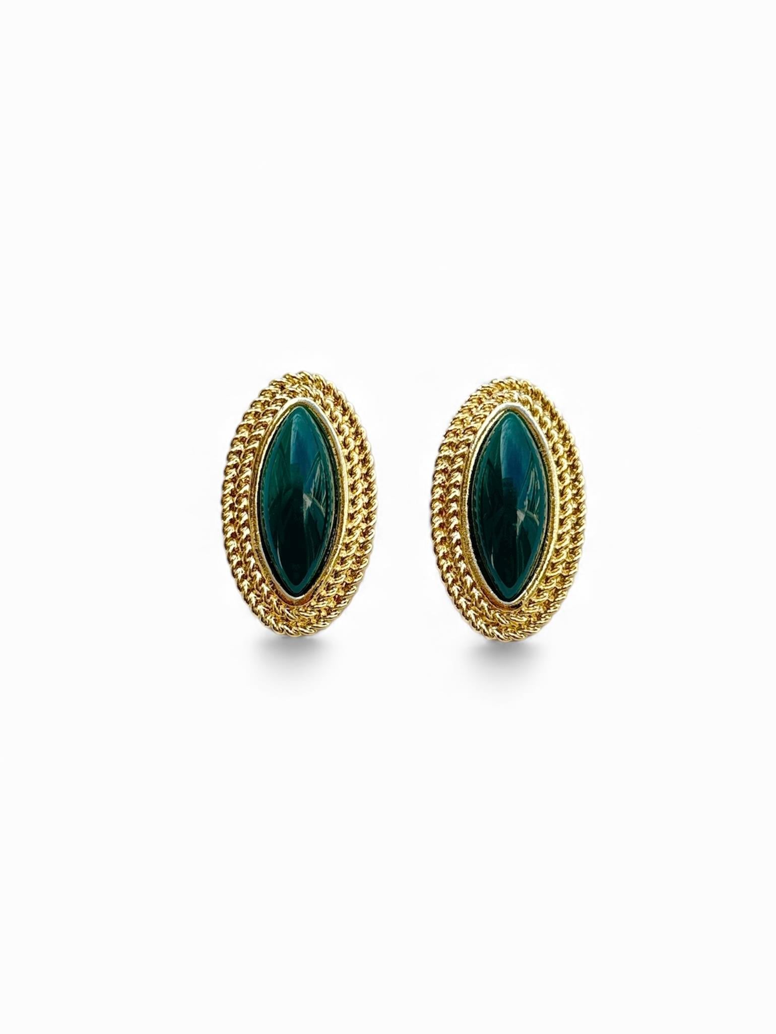Yeşil Oval Vintage Küpe