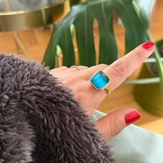 Çelik Turkuaz Taşlı Yüzük