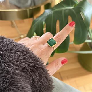 Çelik Yeşil Taşlı Yüzük