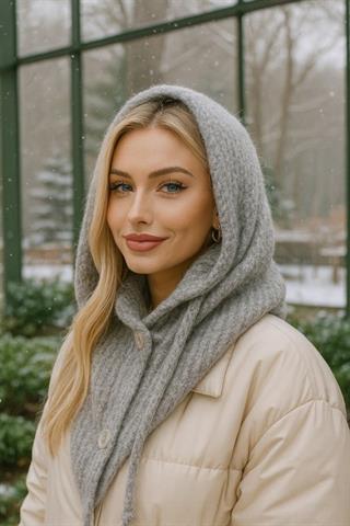 Gri Düğmeli Balaclava Bere