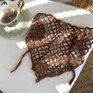 Kahve Sedef Charmlı Üçgen Örgü Bandana&Şal