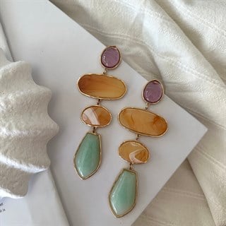 Kahve&Yeşil Kristal Taşlı Küpe