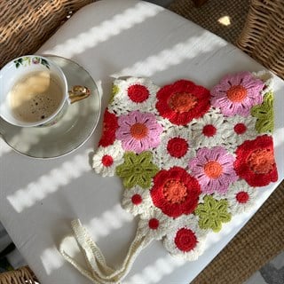 Renkli Çiçekli Üçgen Örgü Bandana&Şal