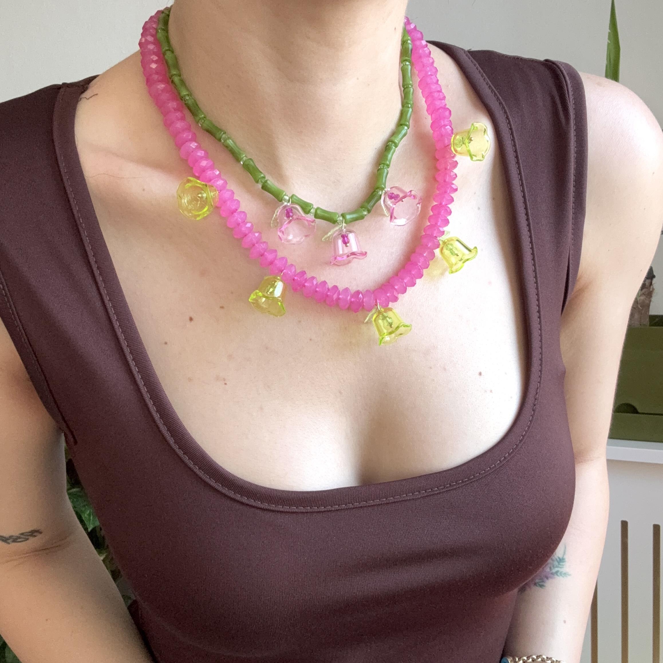 2li Boncuklu Çiçek Charm Kolye&Küpe