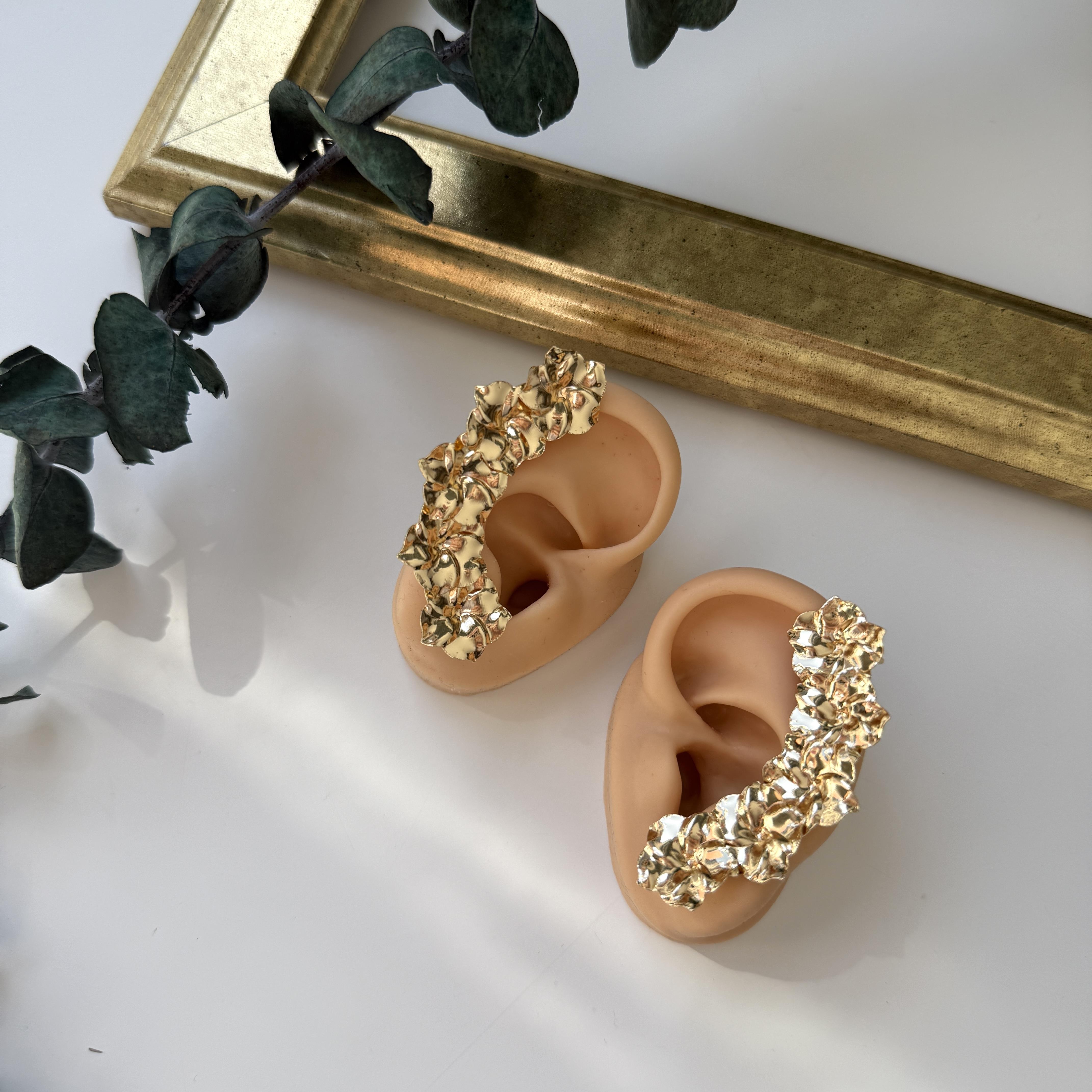 2li Gold Çiçek Earcuff