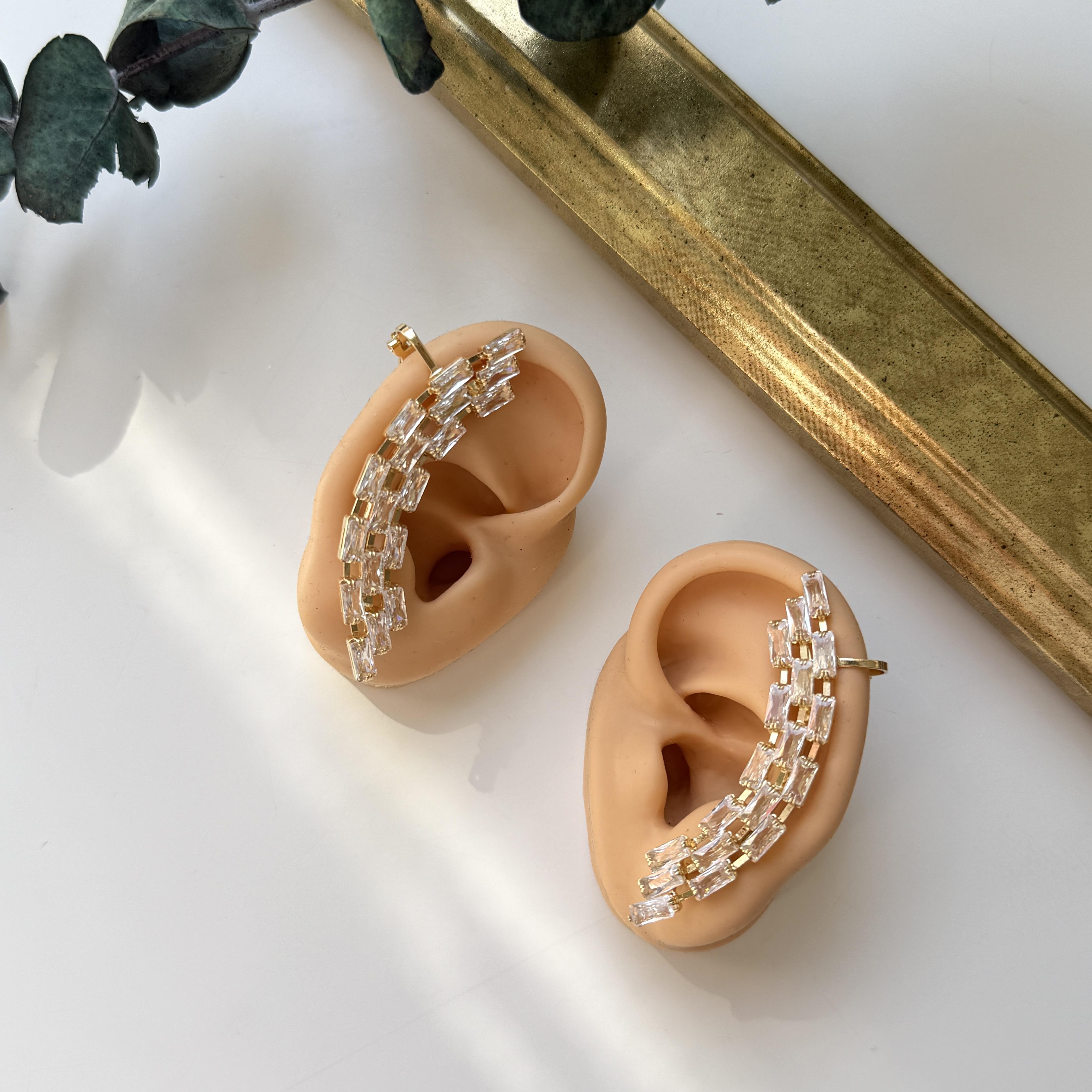 2li Sıralı Baget Taşlı Earcuff Gold