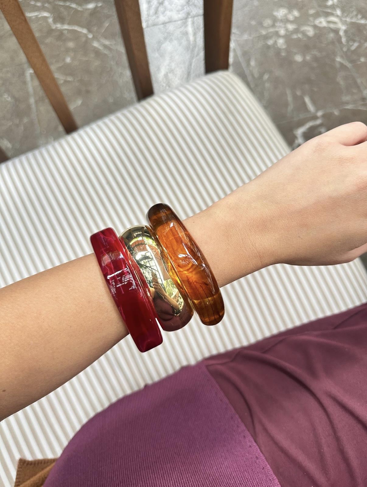 3lü Gold Detaylı Bordo Kemik Bilezik Seti