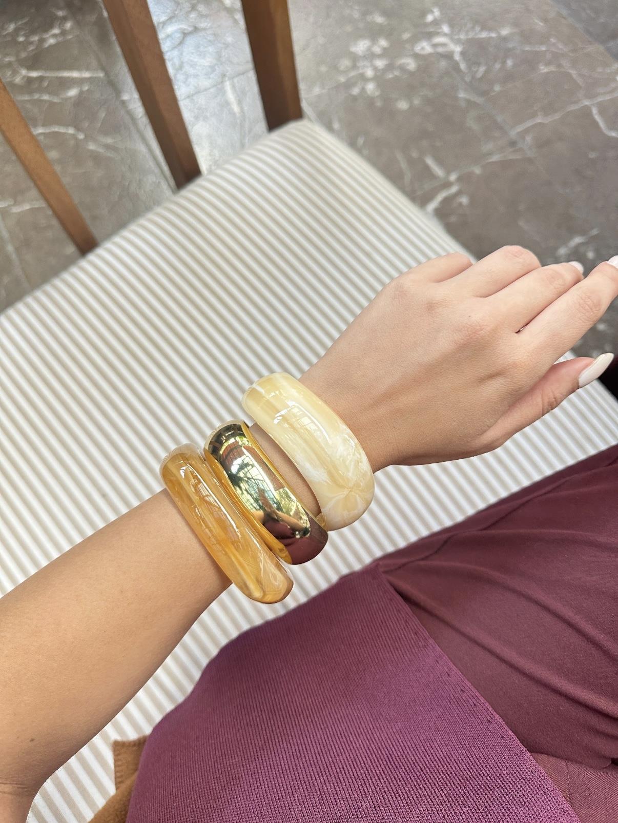 3lü Gold Detaylı Kemik Bilezik Seti