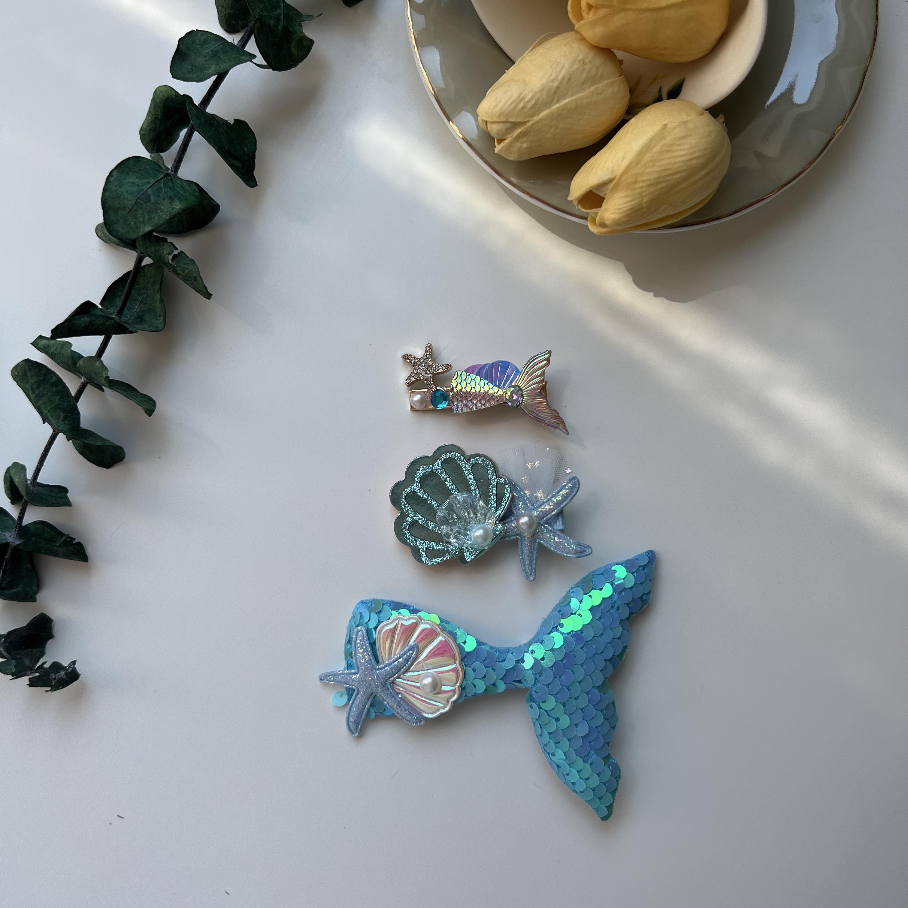 3lü Pullu Deniz Kızı Pens Toka Seti