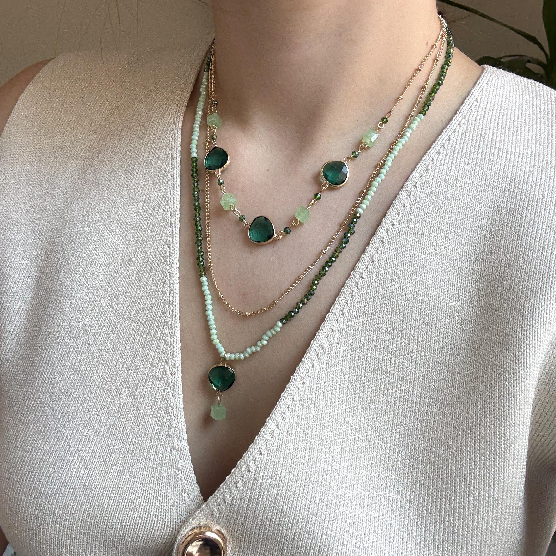 3lü Yeşil Kristal Taşlı Kolye