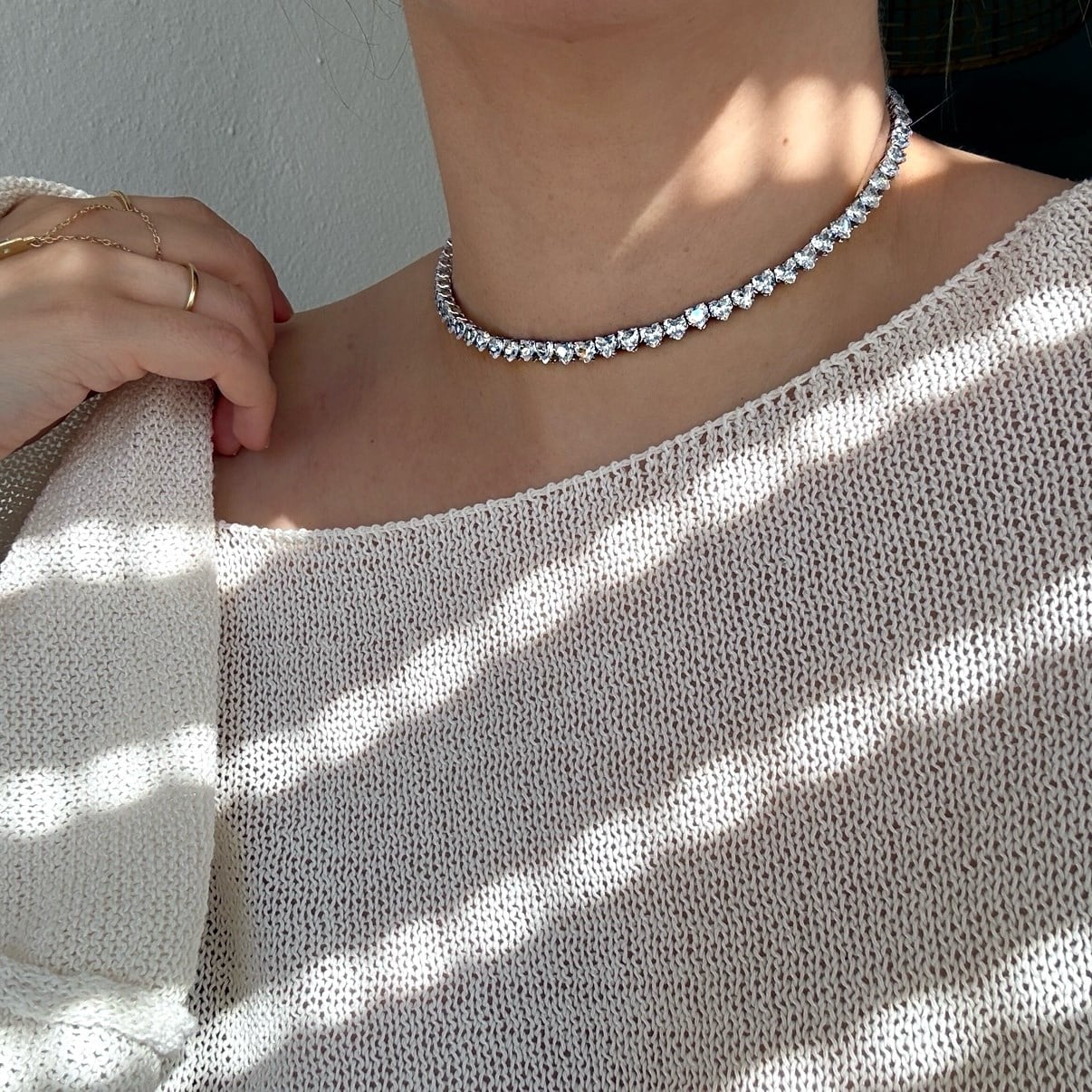Beyaz Kalp Kristal Choker Kolye