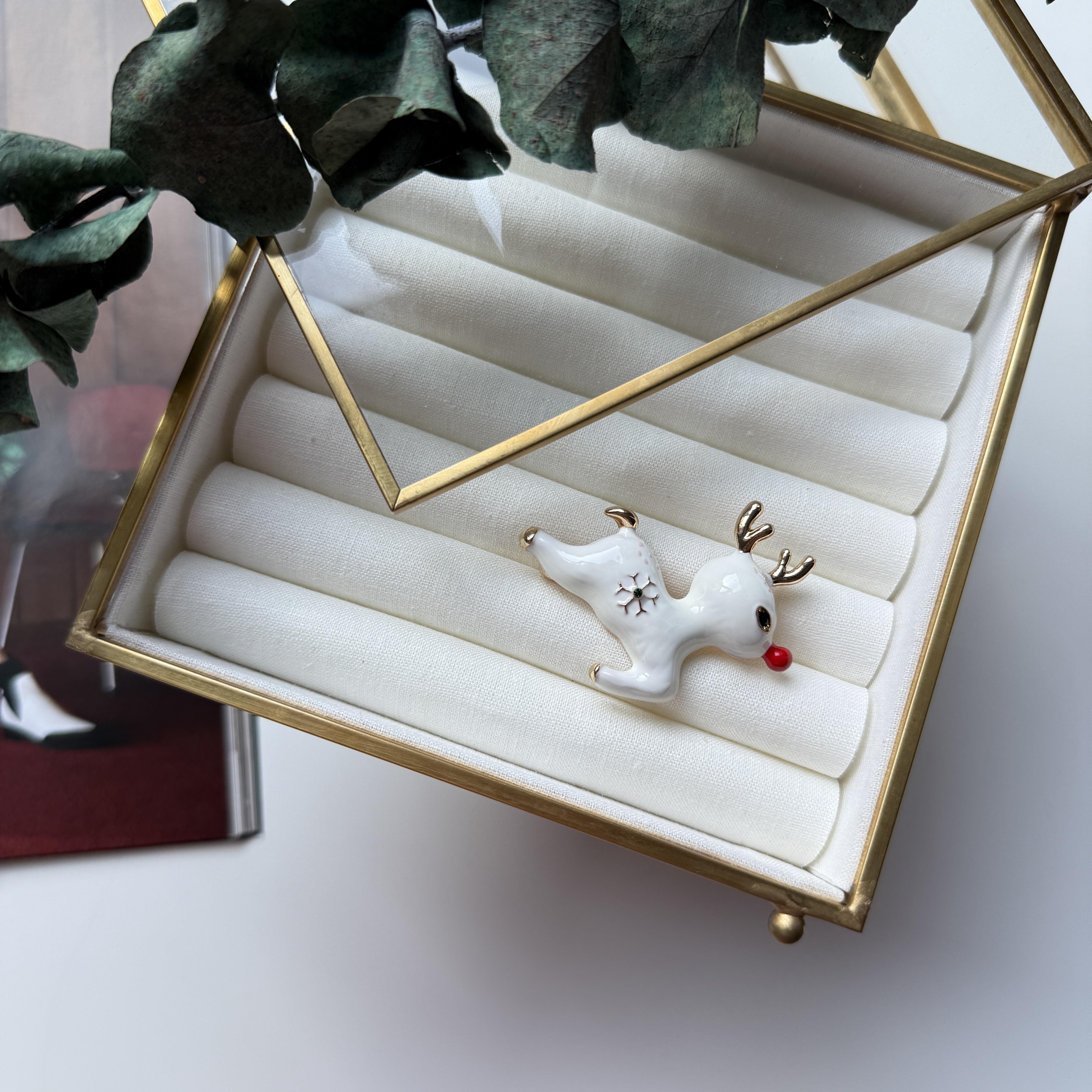 Beyaz Yılbaşı Geyiği Broş