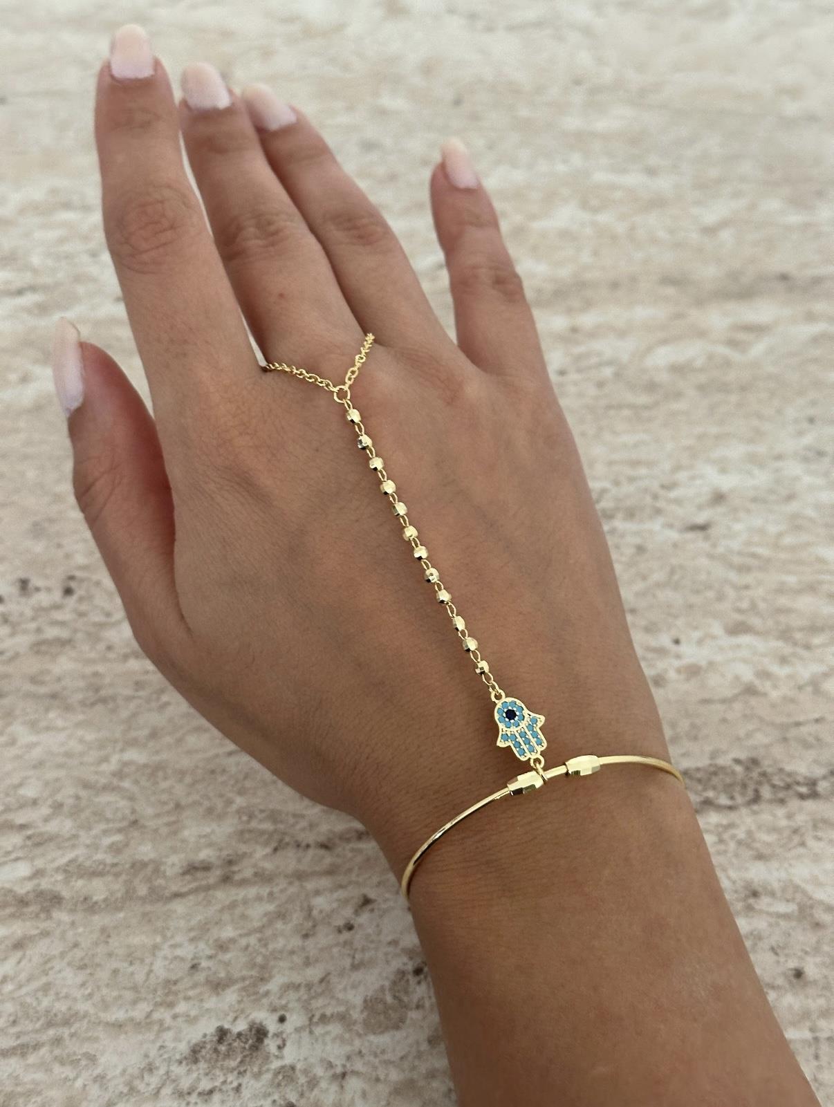 Bileklikli Mavi Taşlı Hamsa Şahmeran