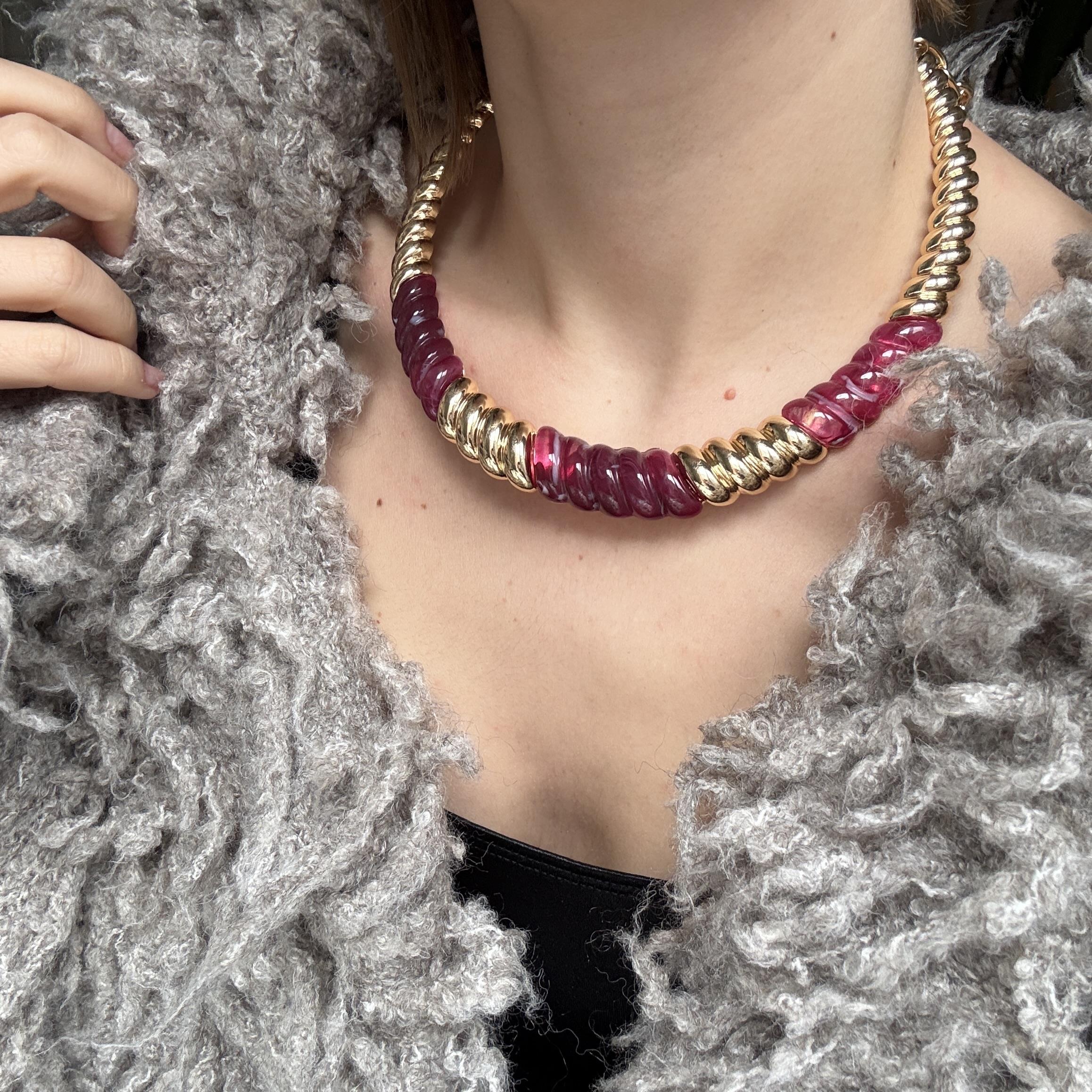 Bordo Burgu Choker Kolye