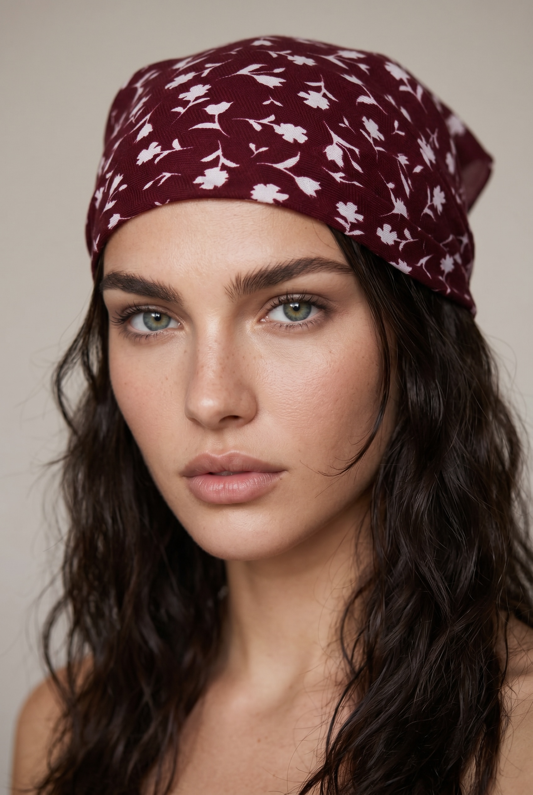 Bordo Çiçekli Şal&Fular&Bandana 70X70