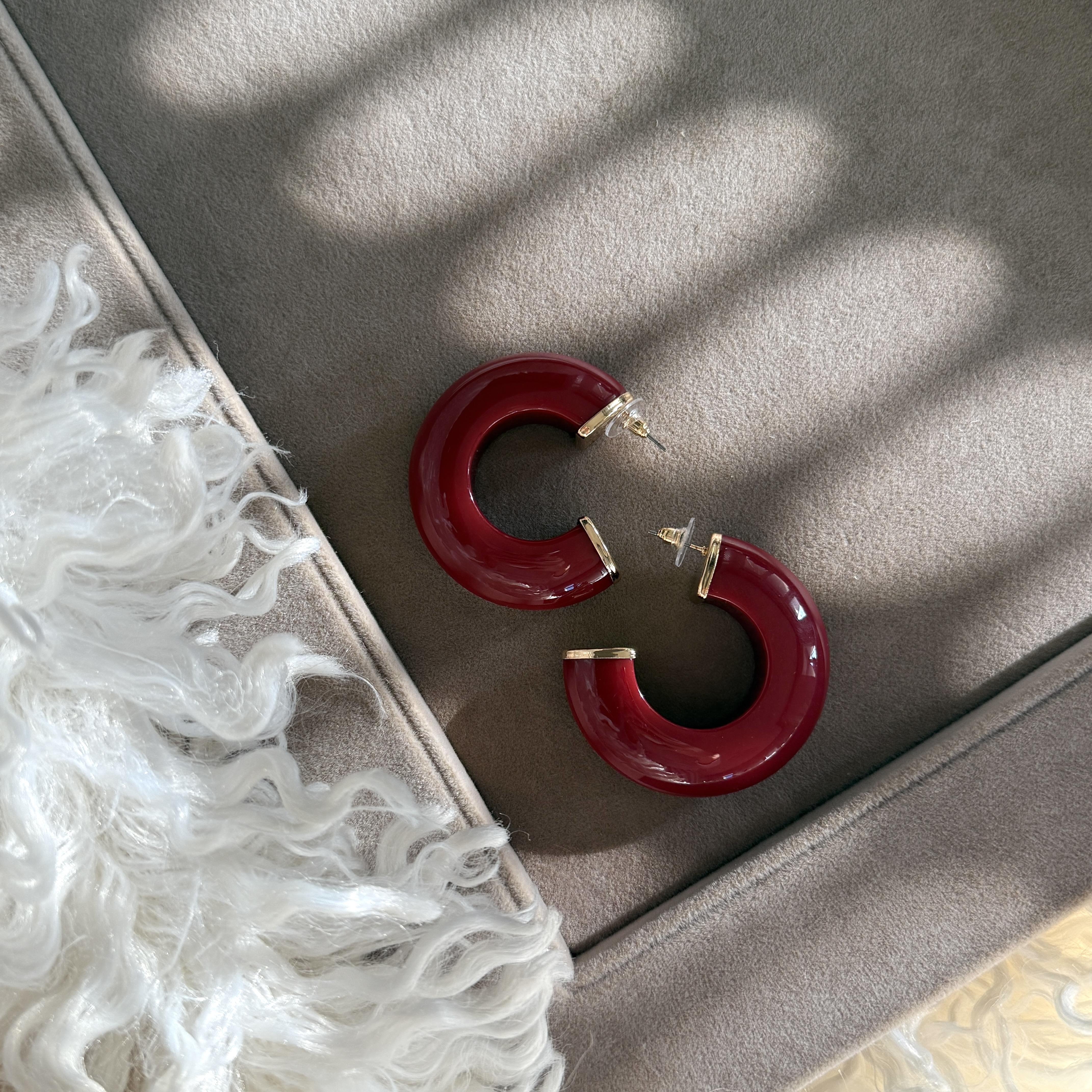 Bordo Kemik Halka Küpe