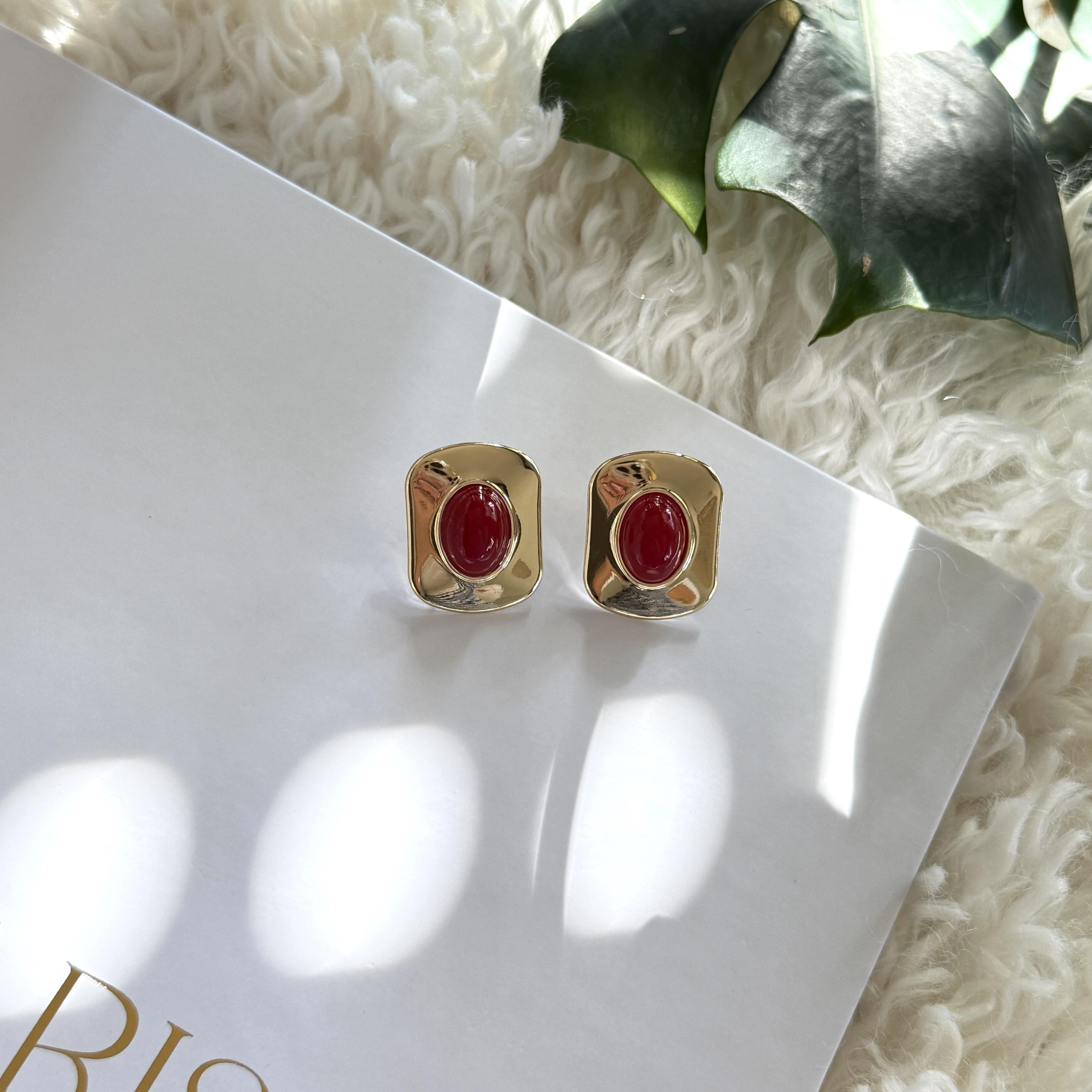 Bordo Mineli Dikdörtgen Küpe