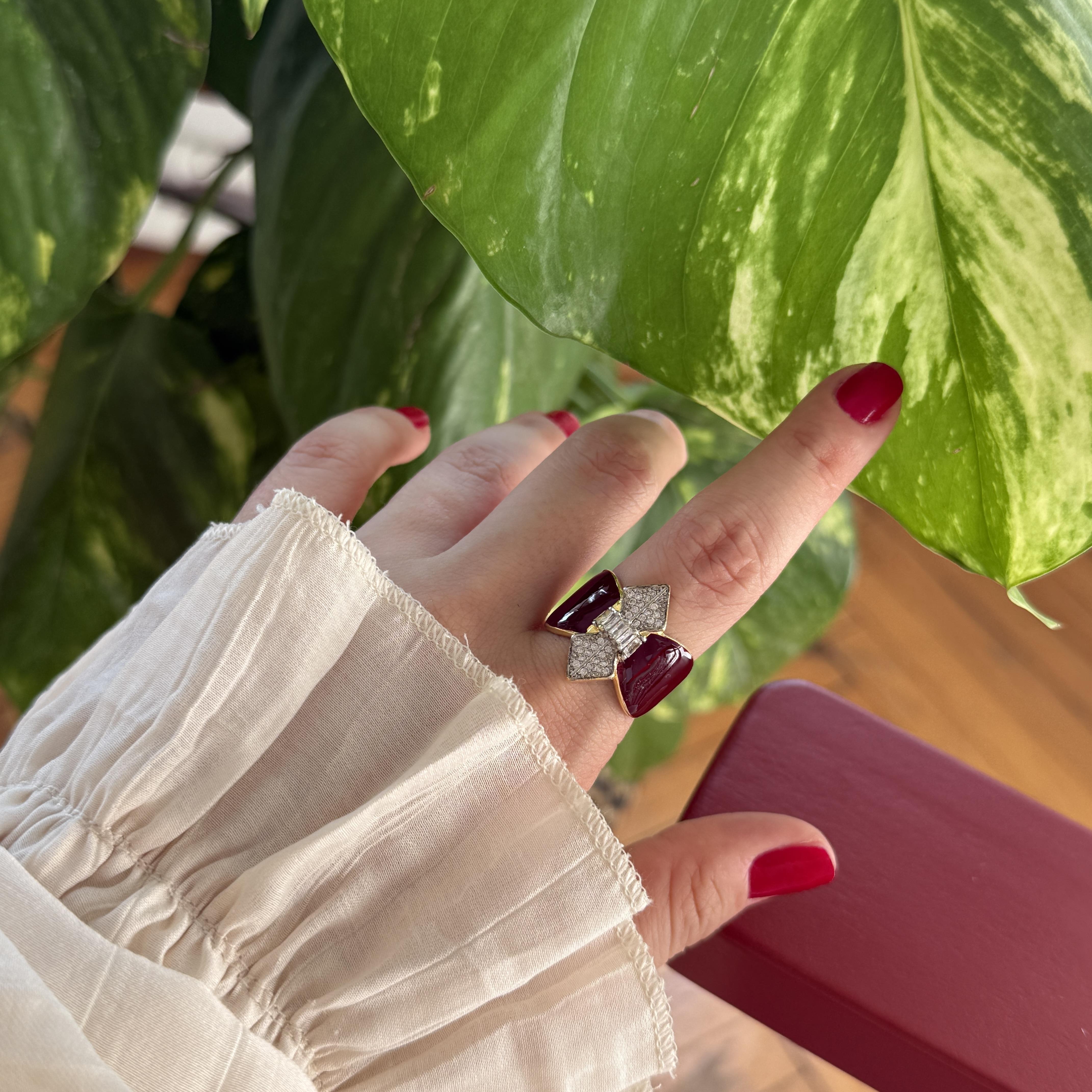 Bordo Mineli Taşlı Vintage Yüzük