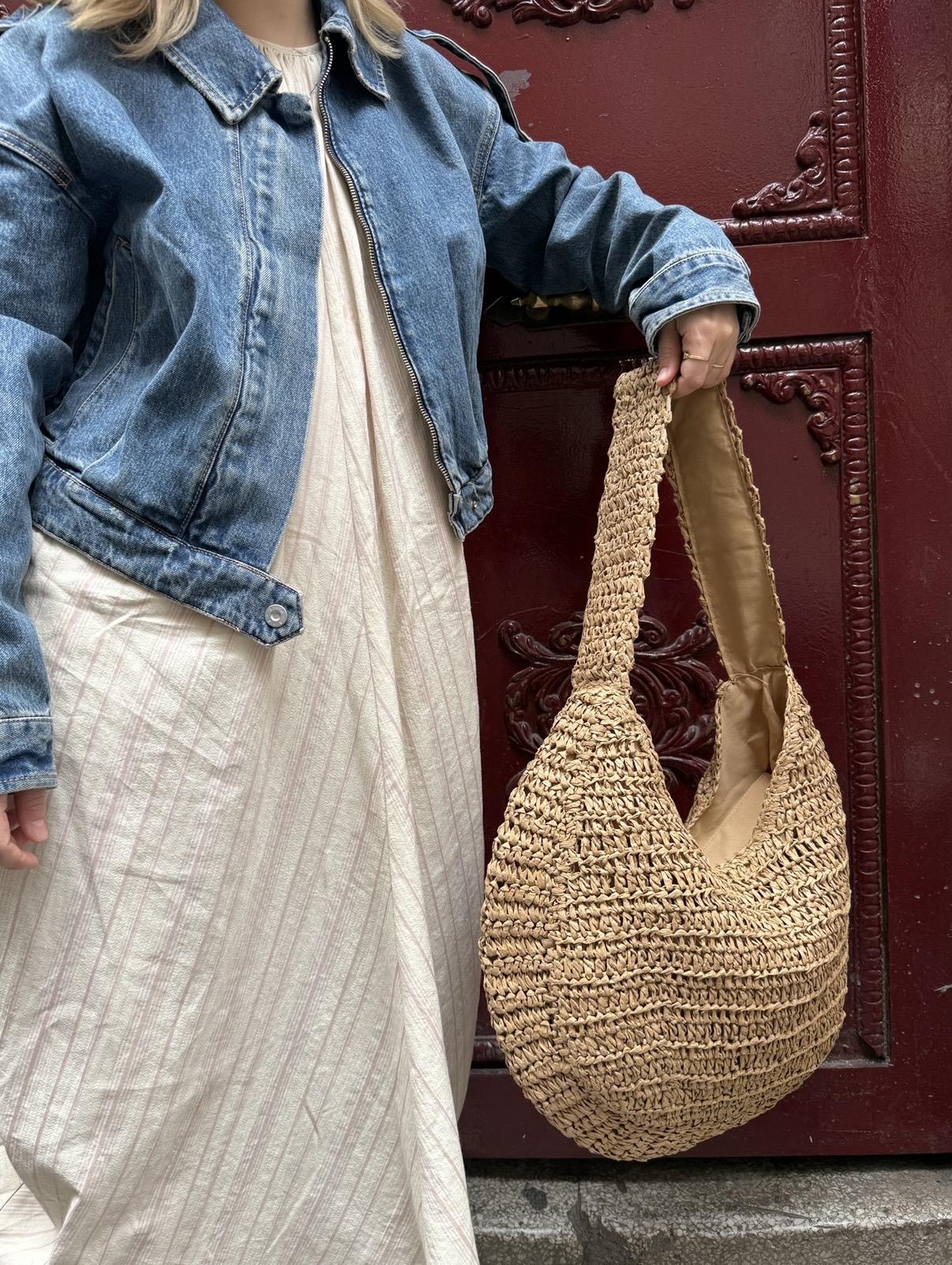 Camel Solara Hasır Örgü Çanta