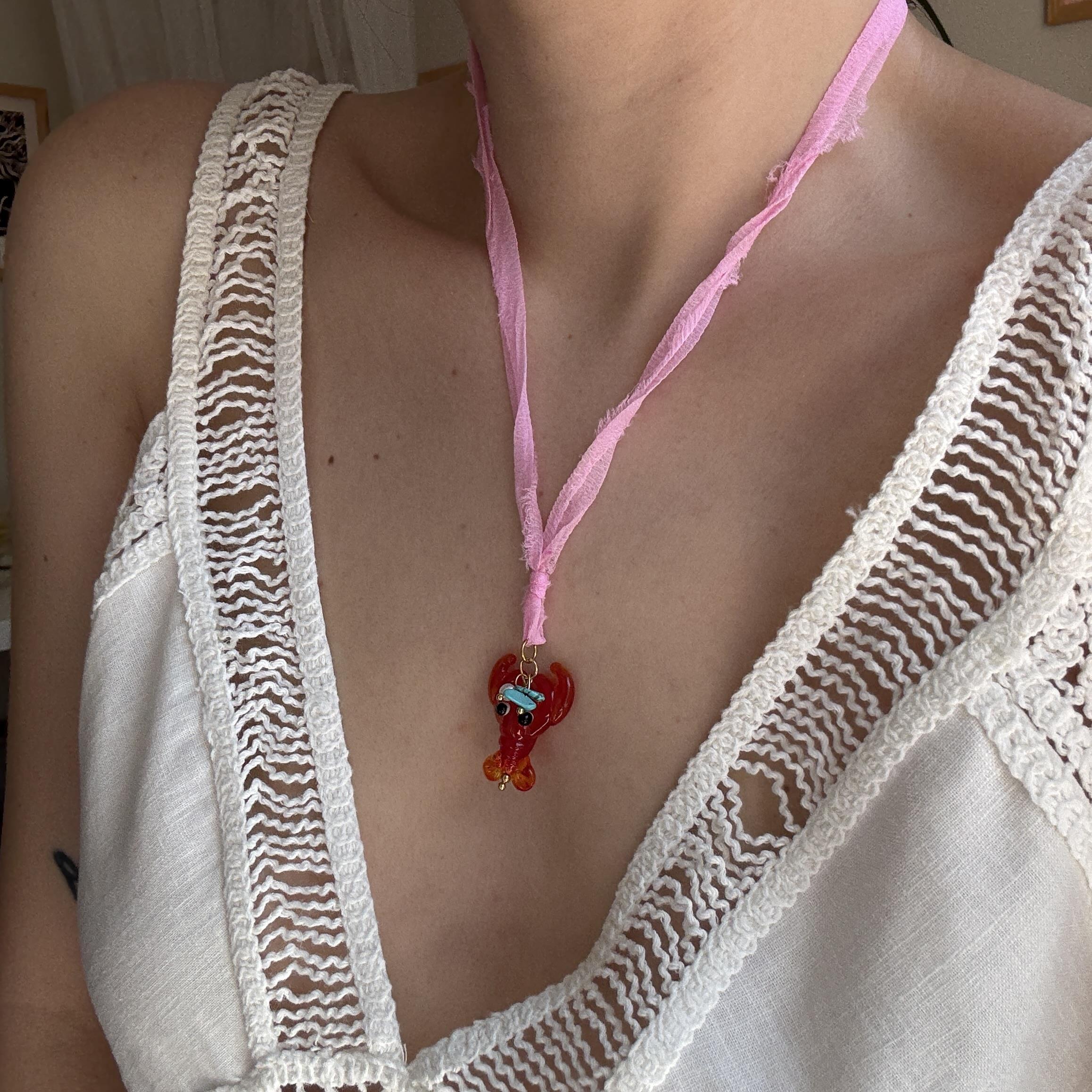 Çelik Cam Murano Yengeç Kolye