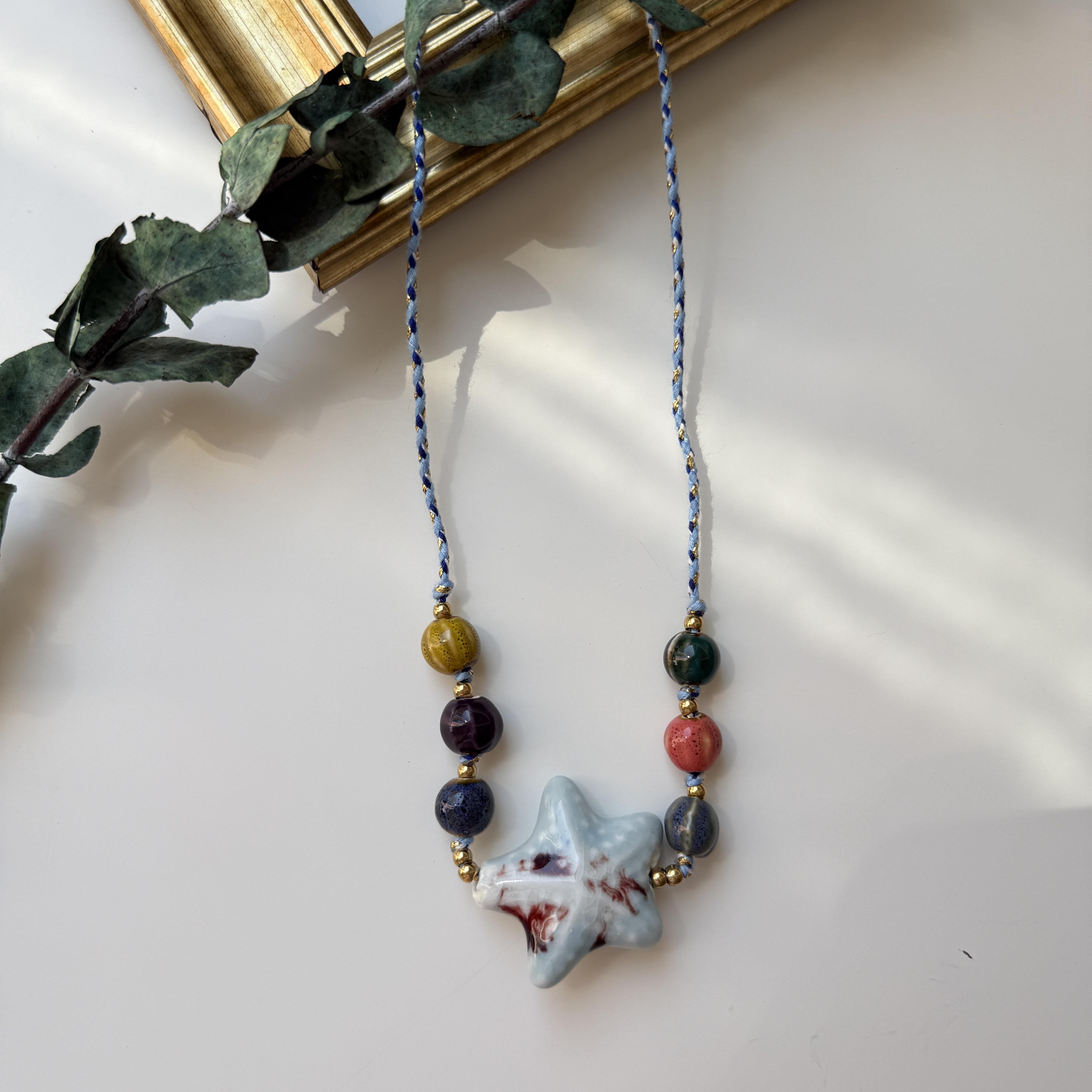 Çelik Cam Yıldız İp Kolye