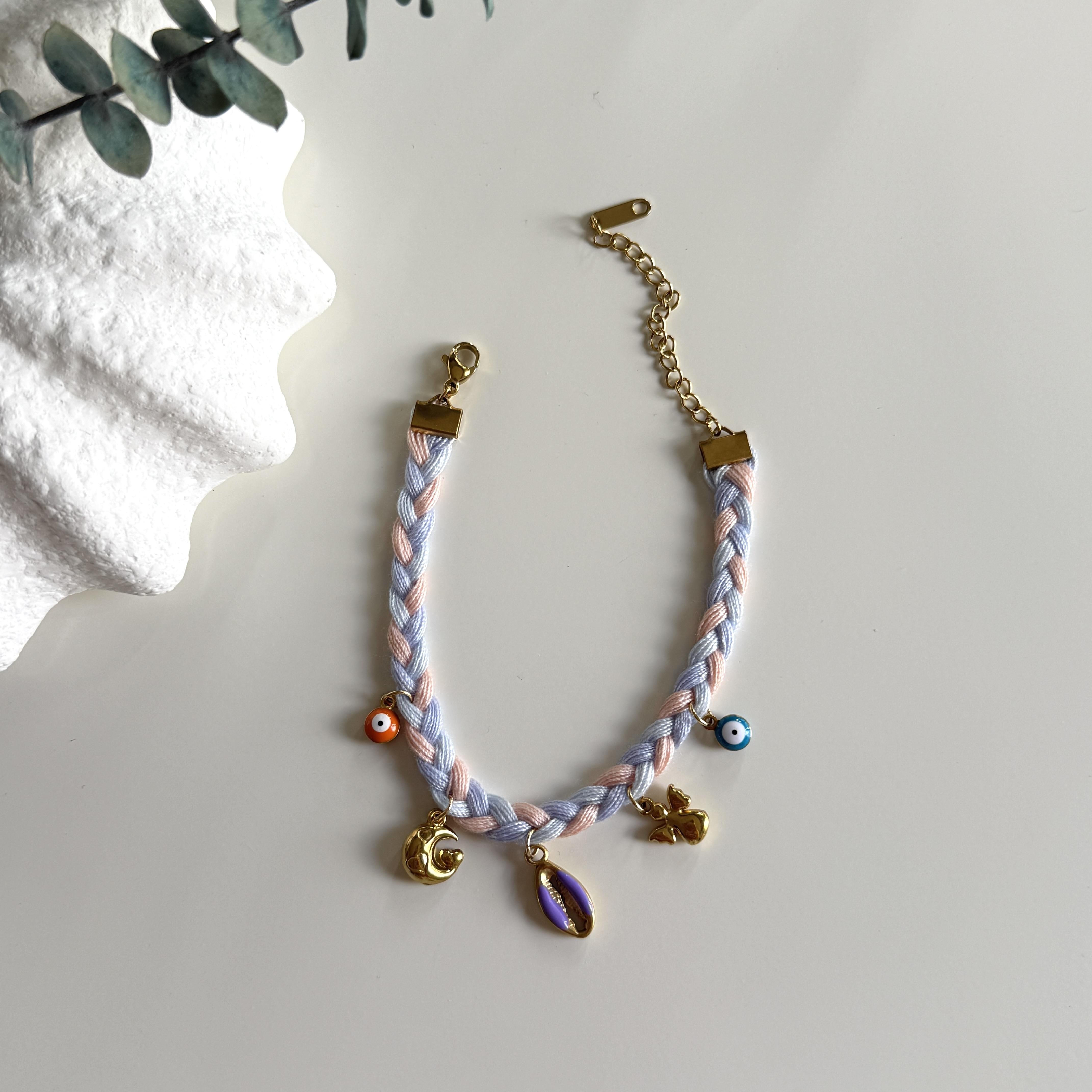 Çelik Charmlı Soft Renkli Örgü Bileklik