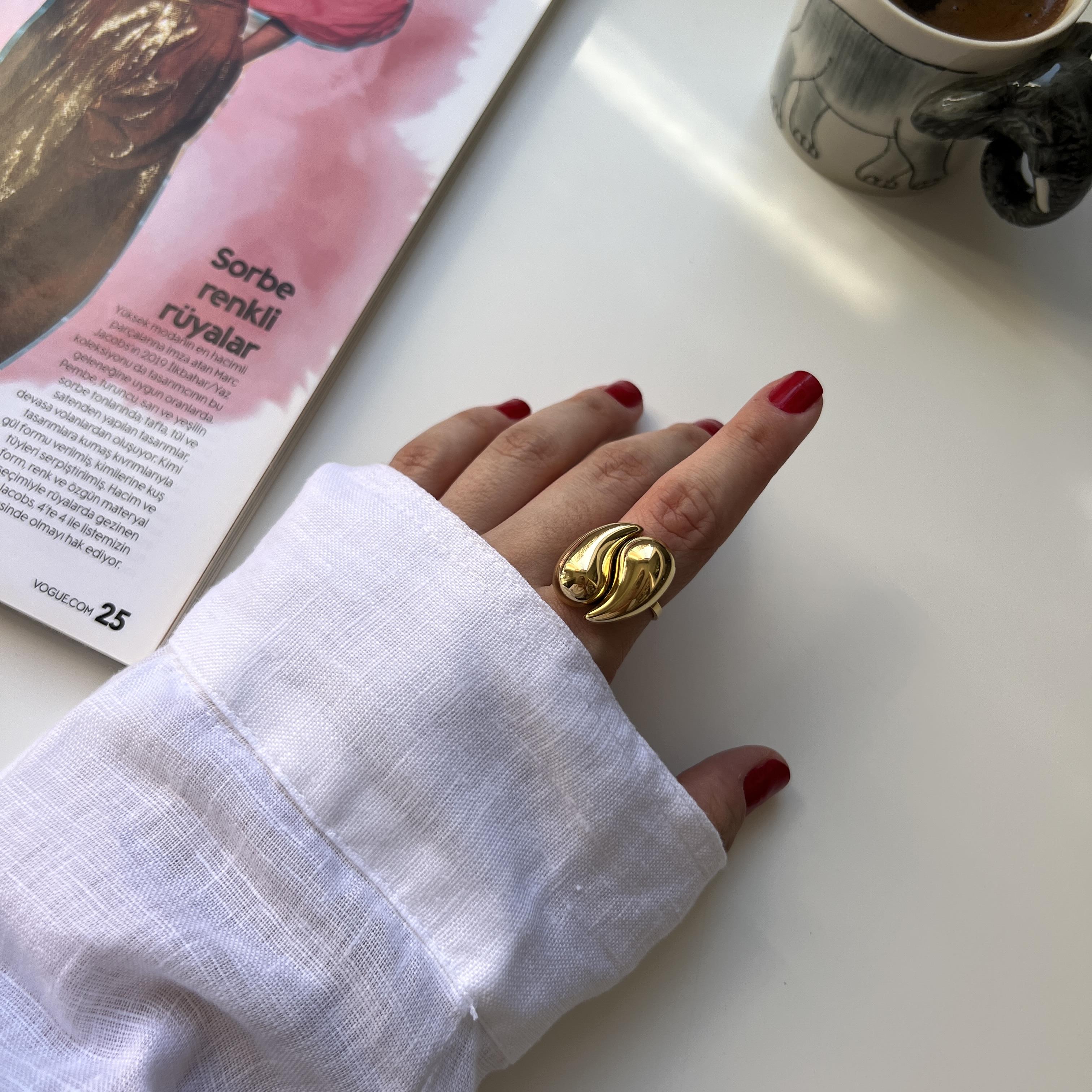 Çelik Çift Damla Yüzük