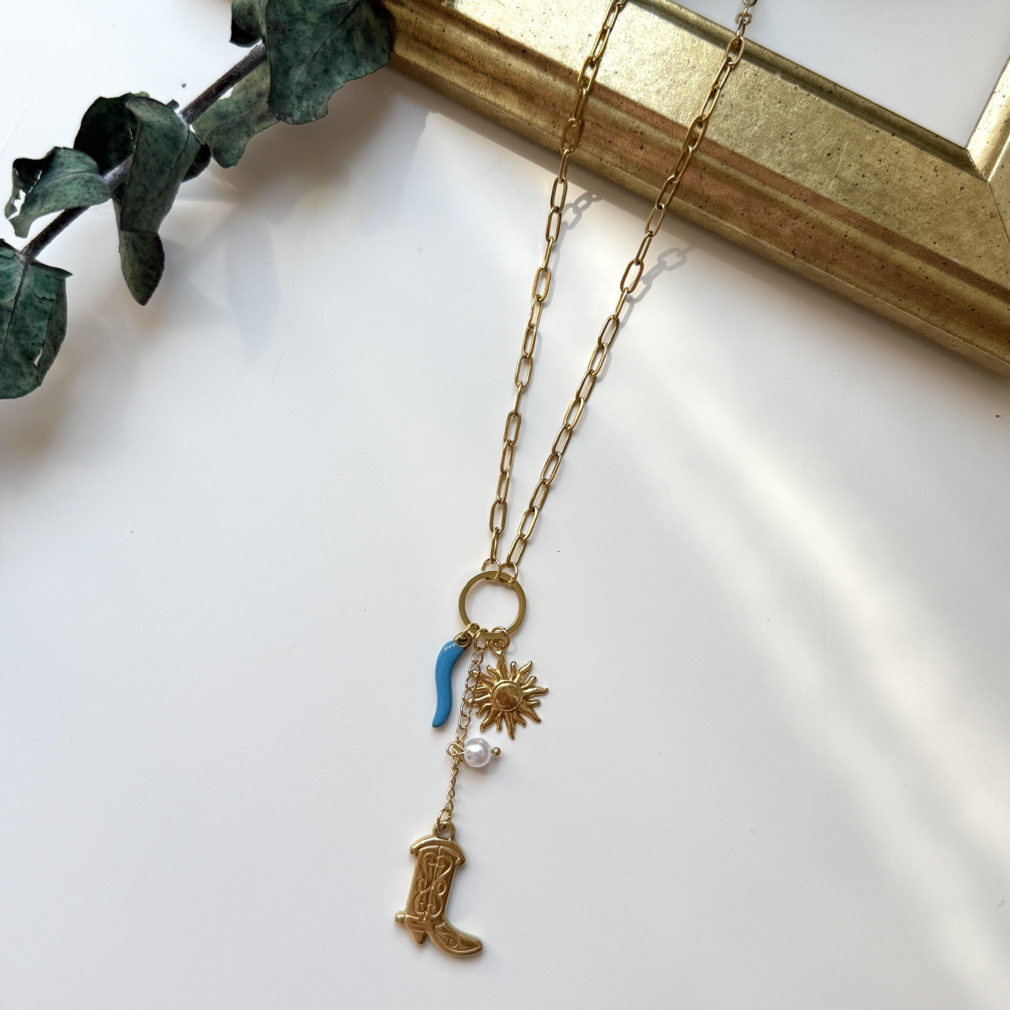 Çelik Çizme&Güneş Charm Kolye