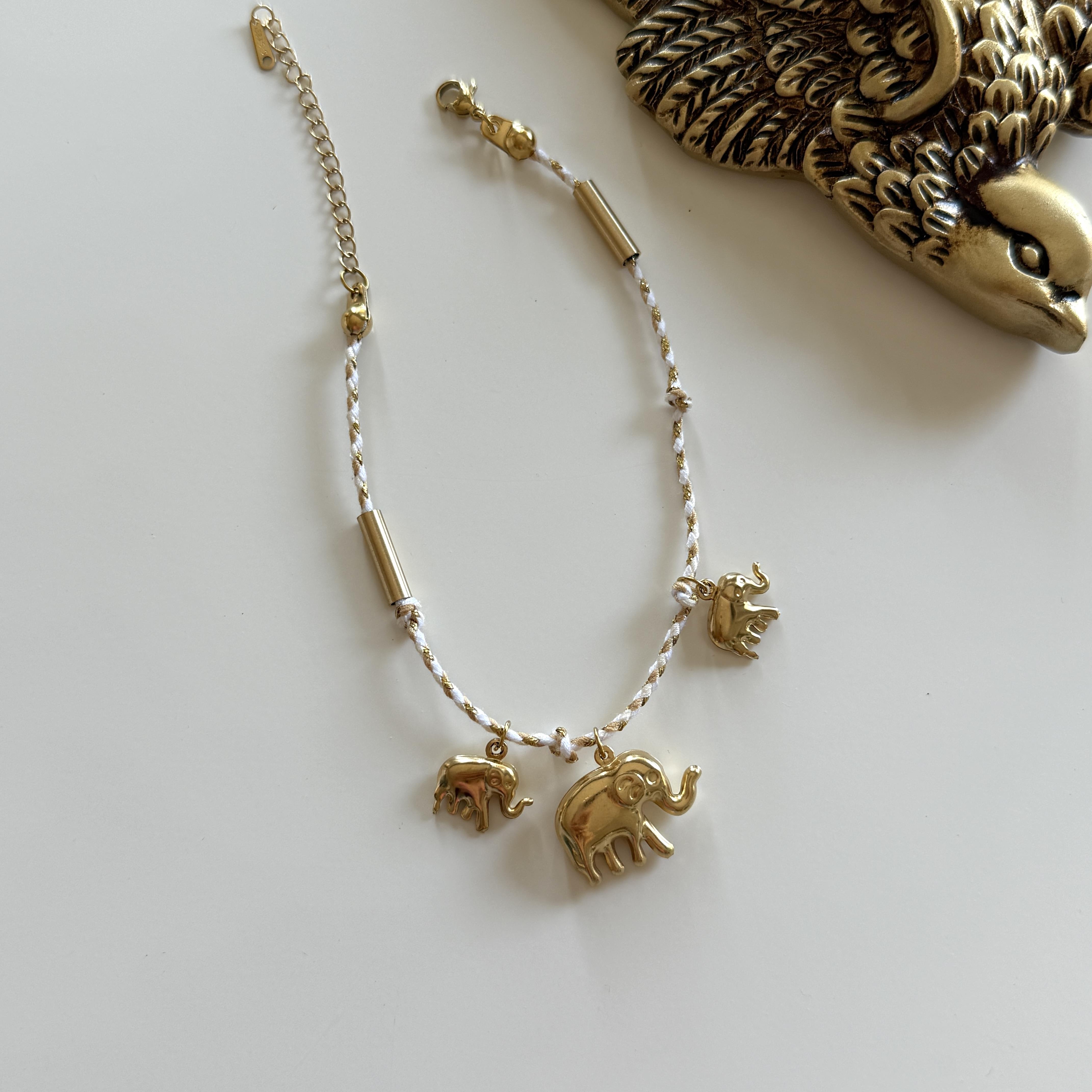 Çelik Fil Charmlı İp Halhal