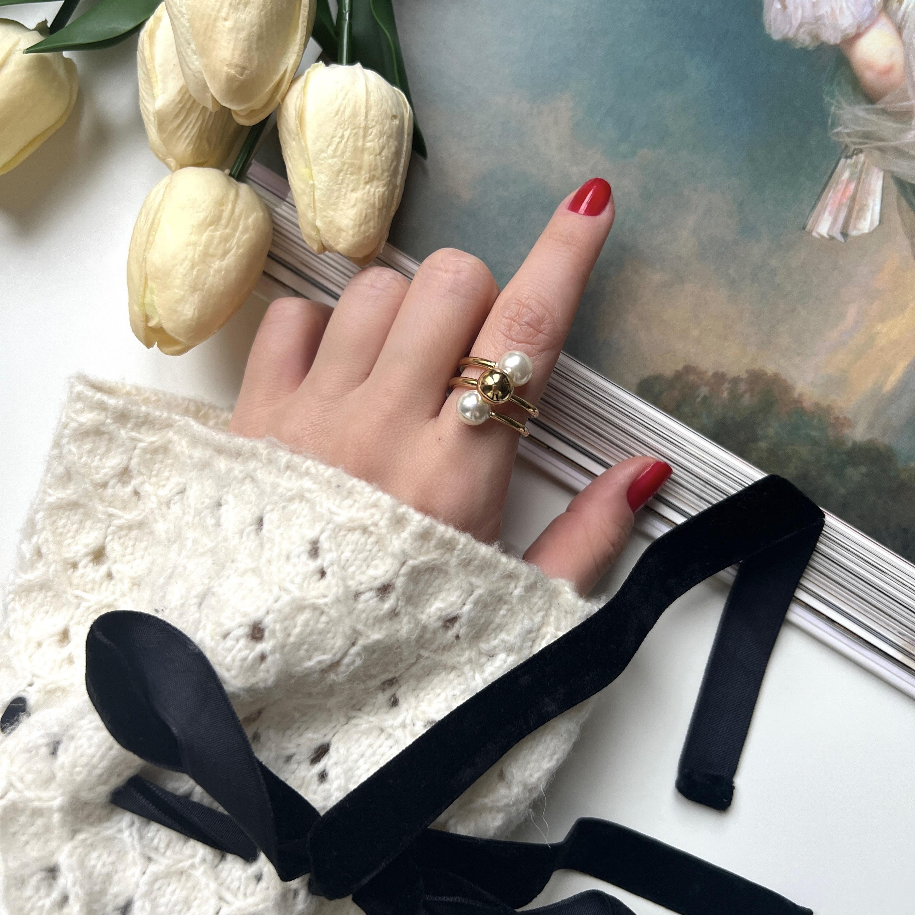 Çelik Gold 2li İnci Yüzük