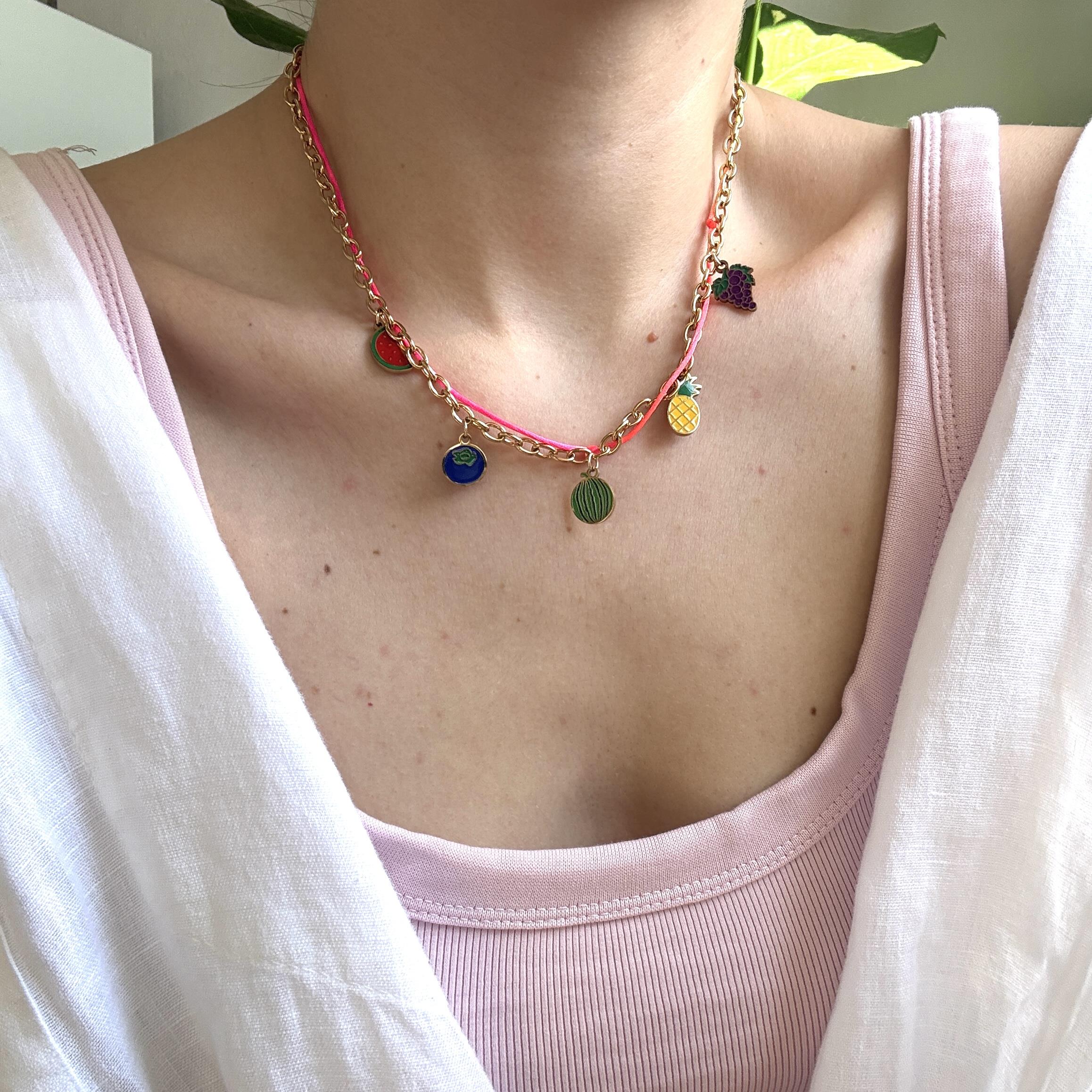 Çelik İpli Zincirli Meyve Charm Kolye