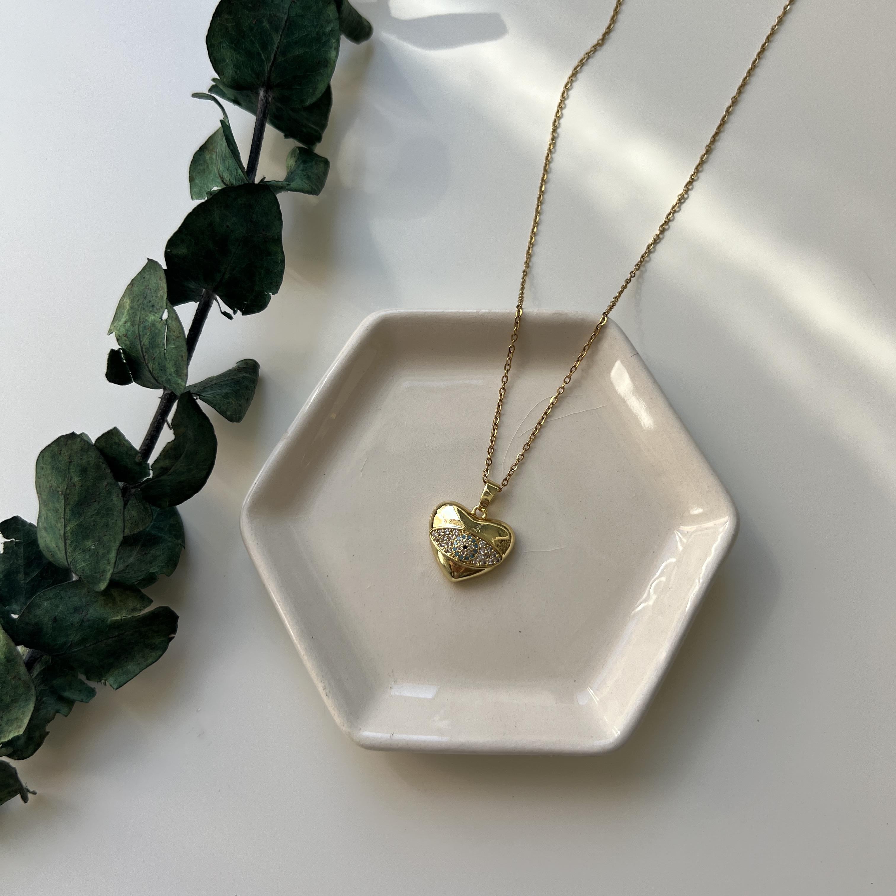 Çelik Kalp Göz Kolye