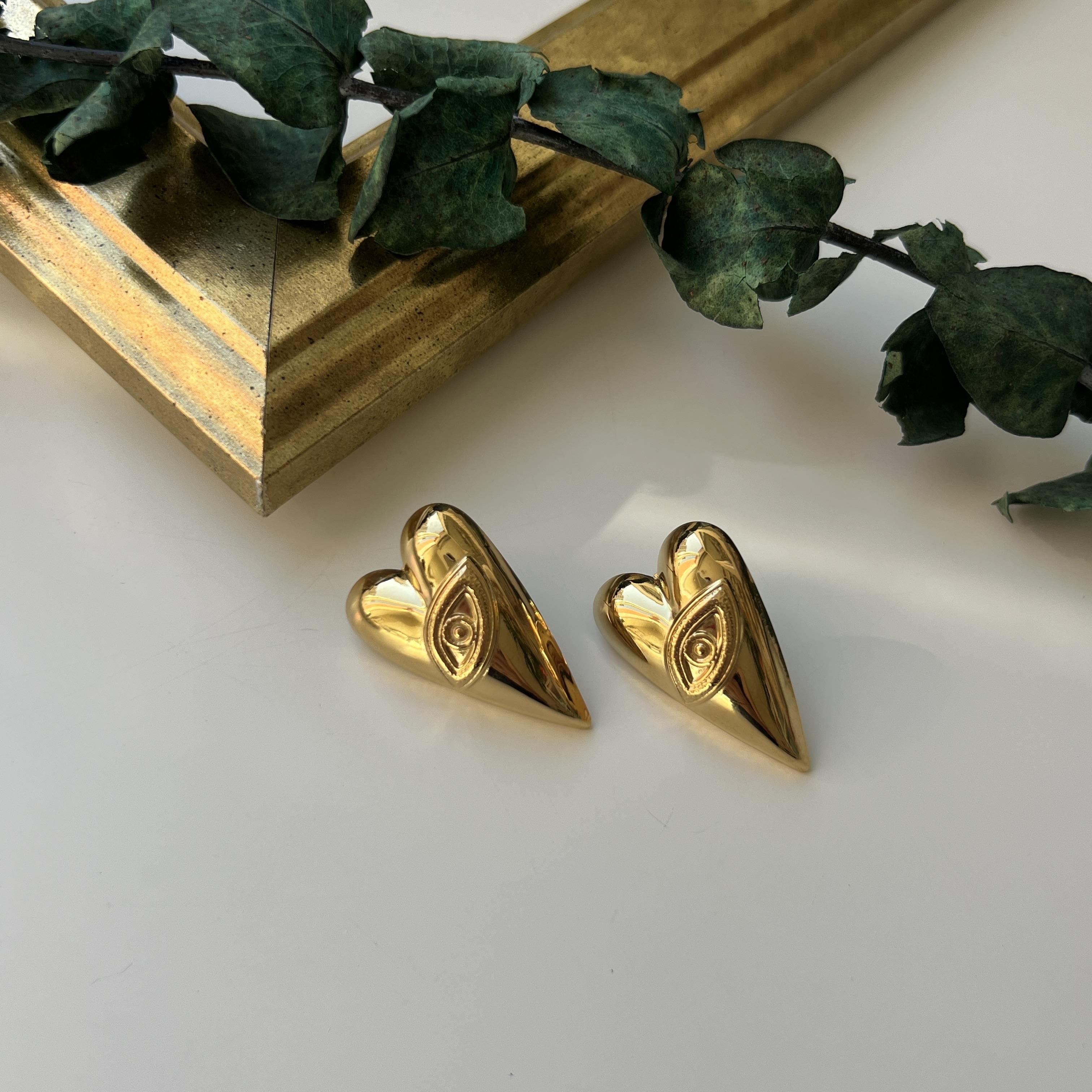 Çelik Kalp&Göz Küpe