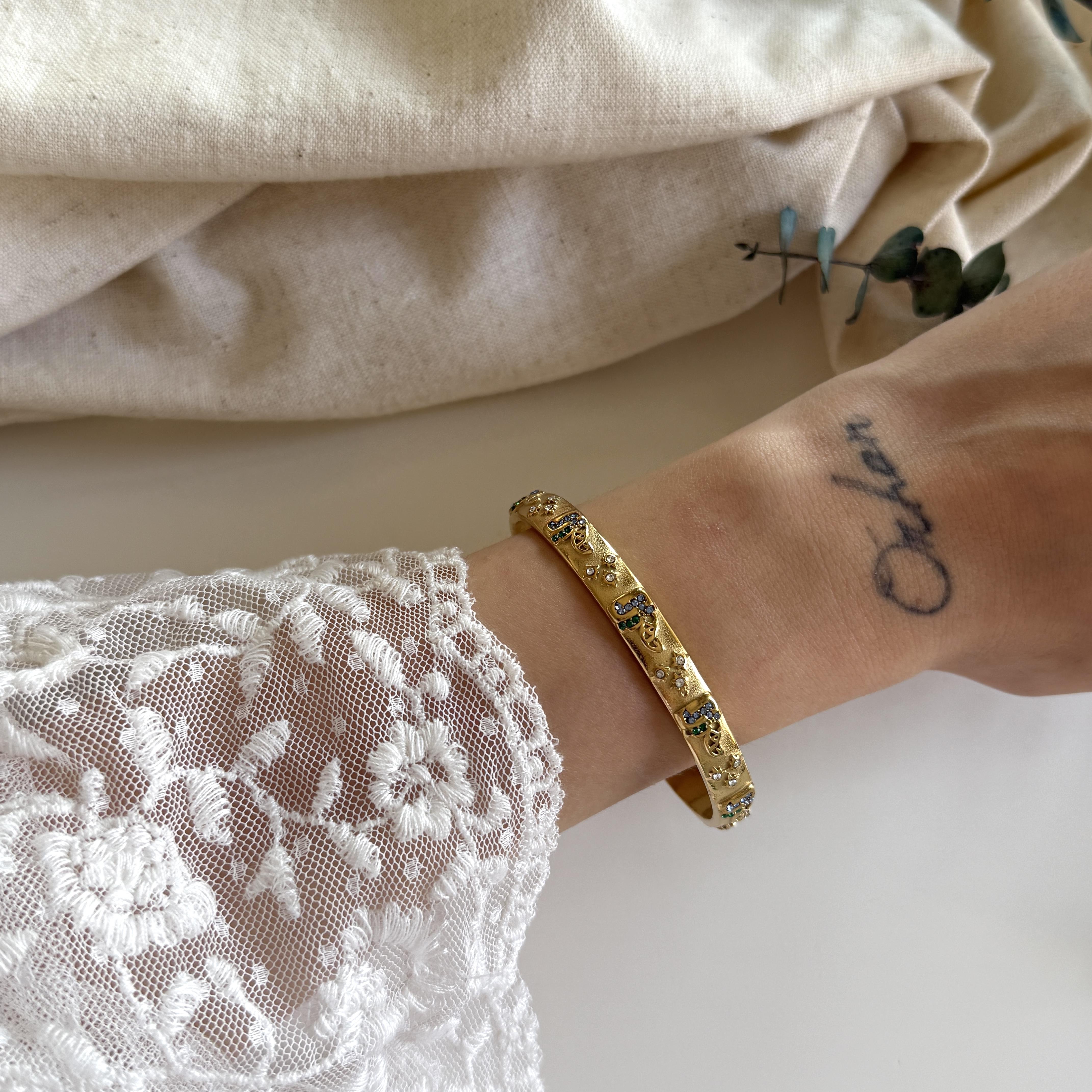 Çelik Mavi Taşlı Vintage Bilezik